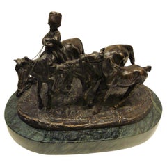 Seltene antike russische Bronze einer Jungenpferdgruppe Evgeni Lanceray aus dem 19. Jahrhundert
