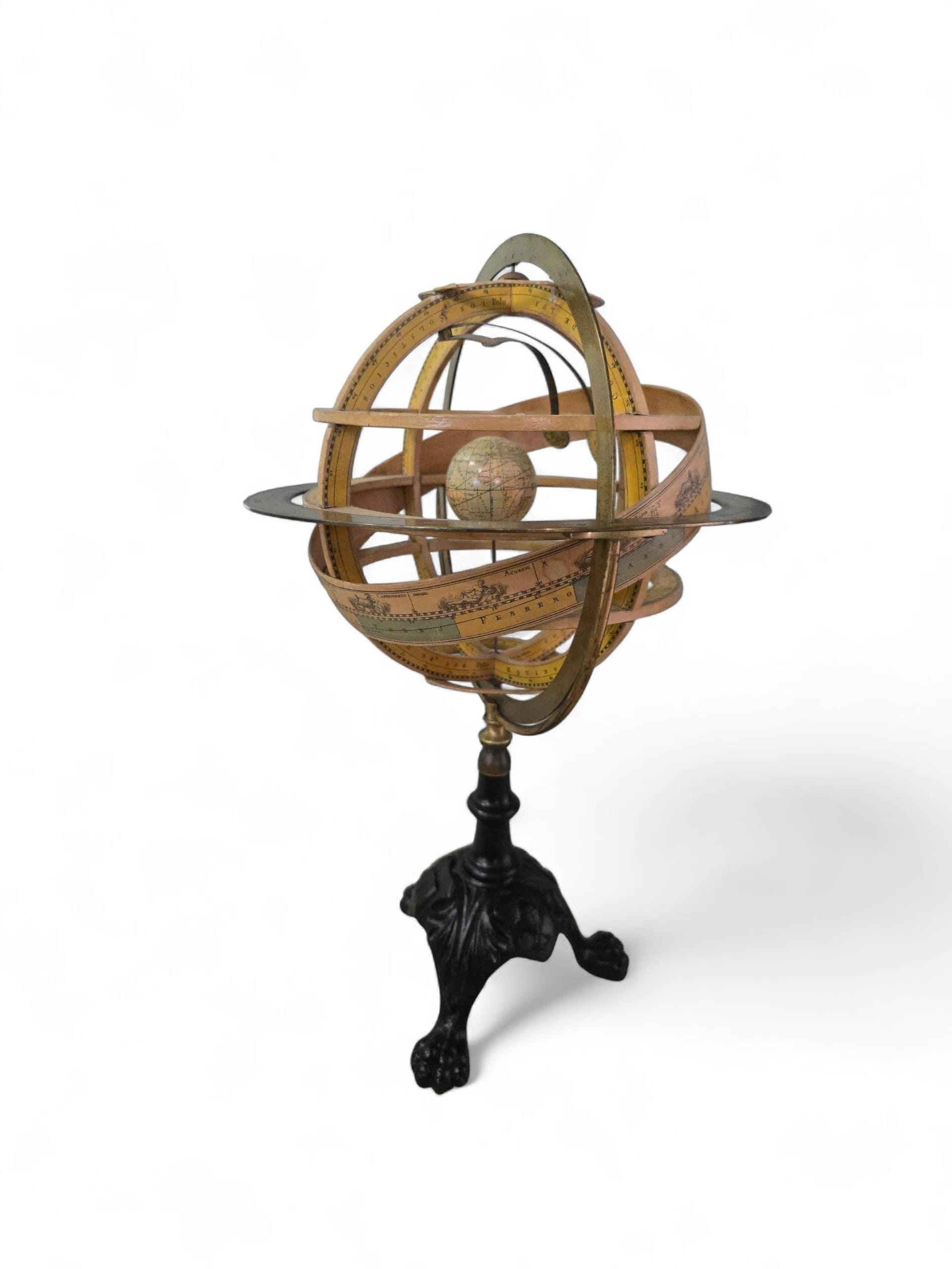 Metallo Rara sfera armillare del XIX secolo di Faustino Paluzie - Barcellona, 1880 ca. in vendita