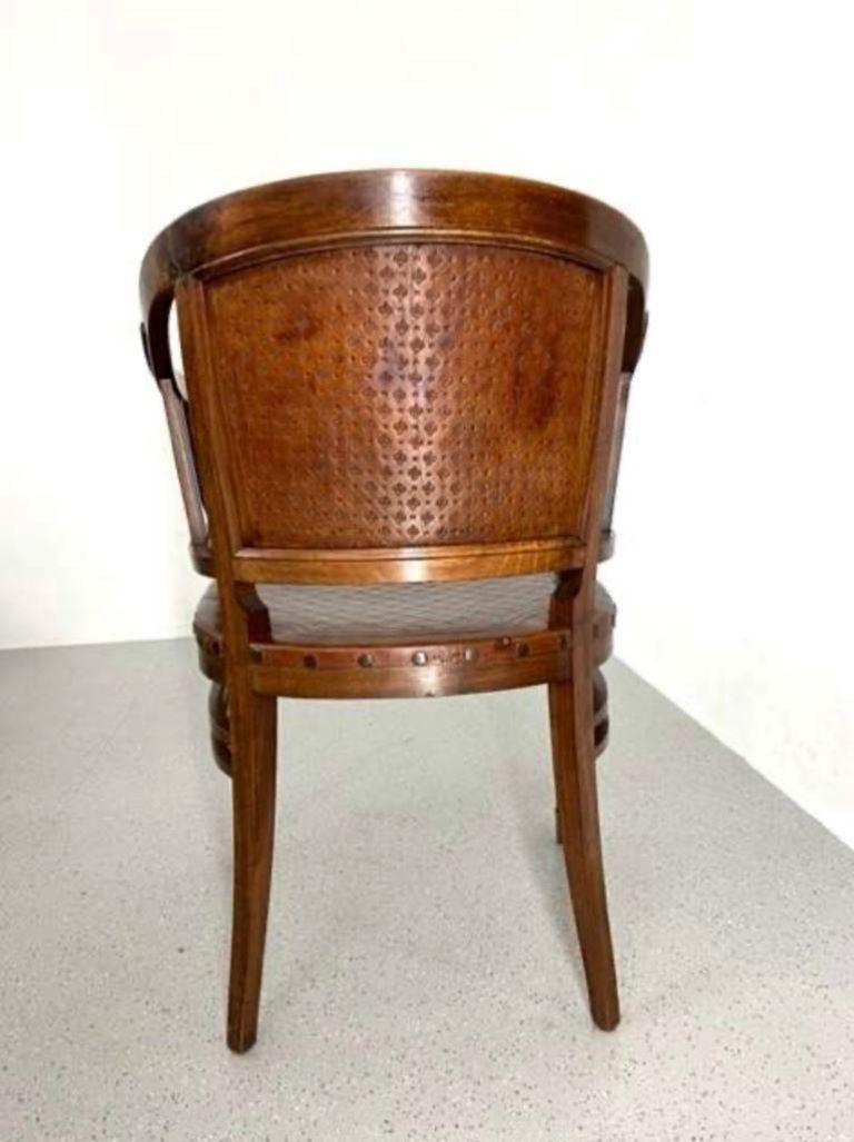 Austrian Rare 19th Century Art Nouveau Set of 8 Chairs in Mahogany and Leather, Vienna For Sale