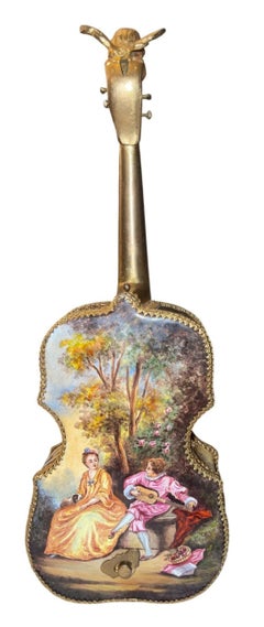 Rare 19th Century Austrian Enameled Violin Music Box