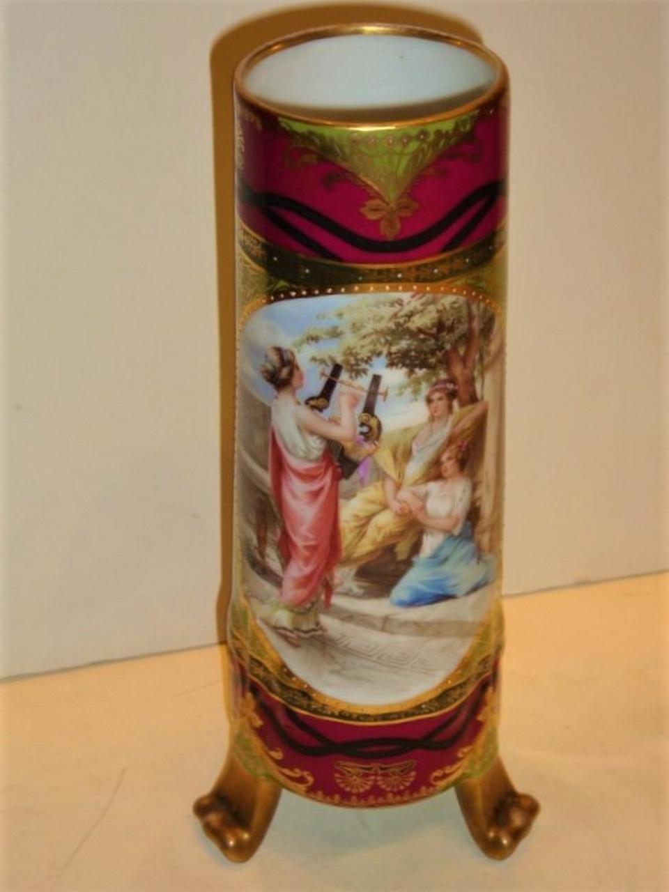 Rare 19th Century Austrian Royal Vienna Vase with Women Outdoors Playing Harp  In Good Condition For Sale In New York, NY