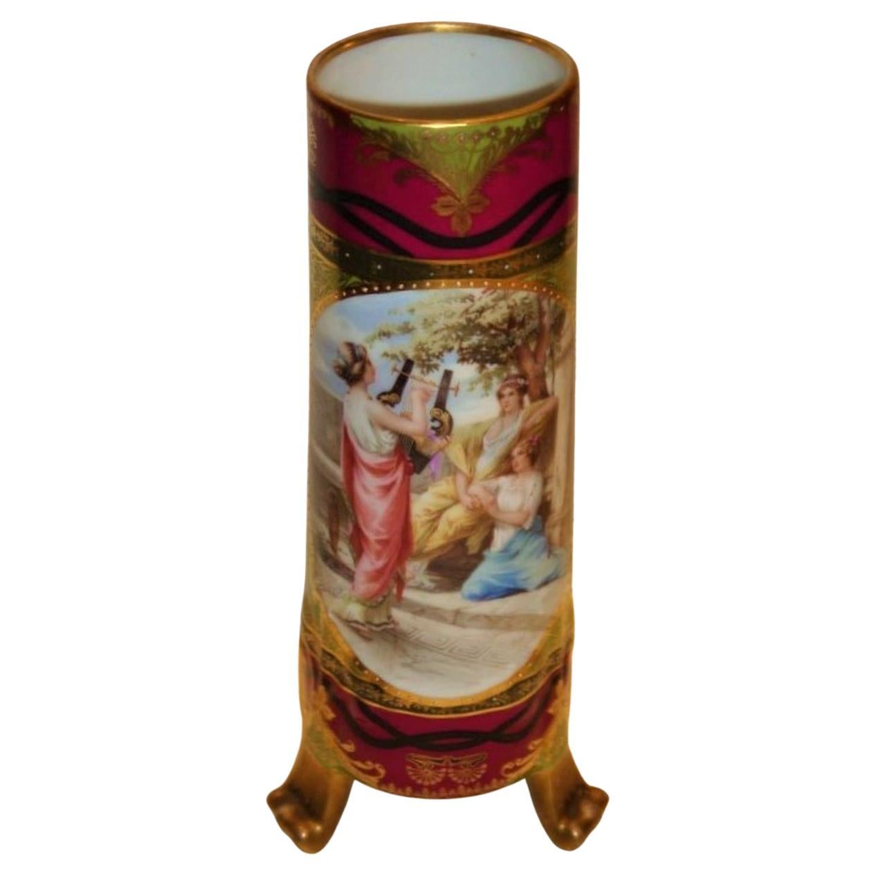 Rare 19th Century Austrian Royal Vienna Vase with Women Outdoors Playing Harp  For Sale