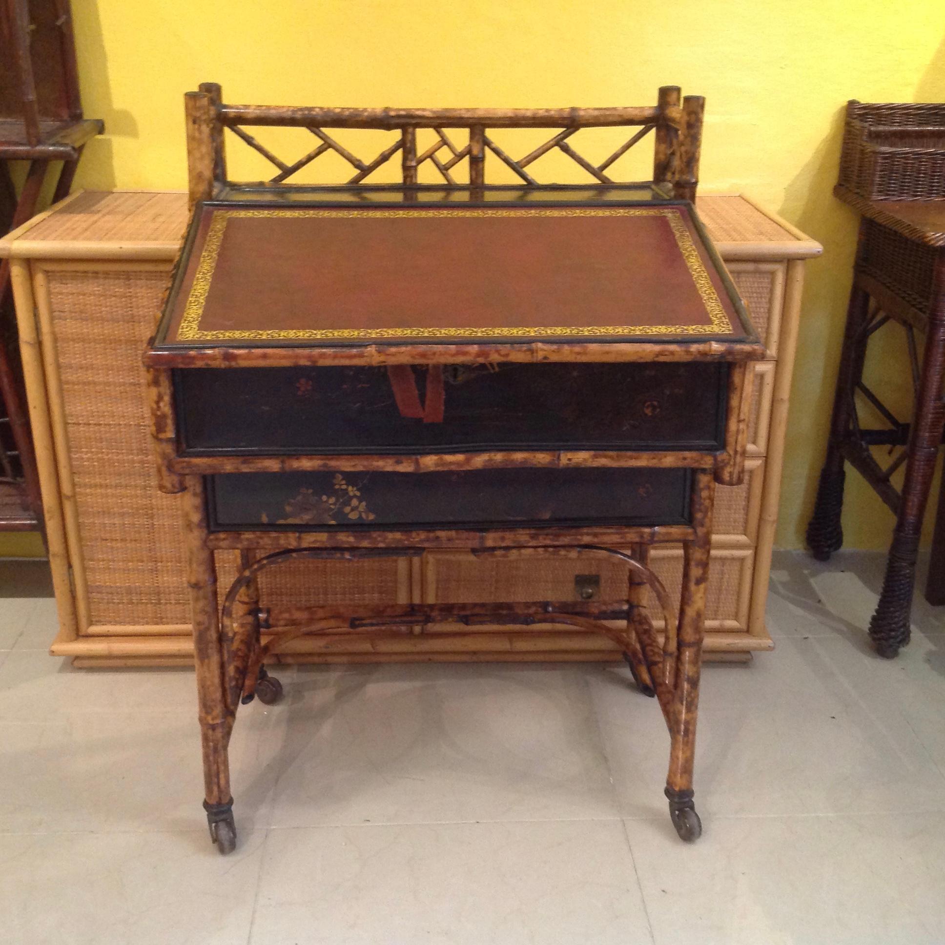 English Rare 19th Century Bamboo Davenport Desk