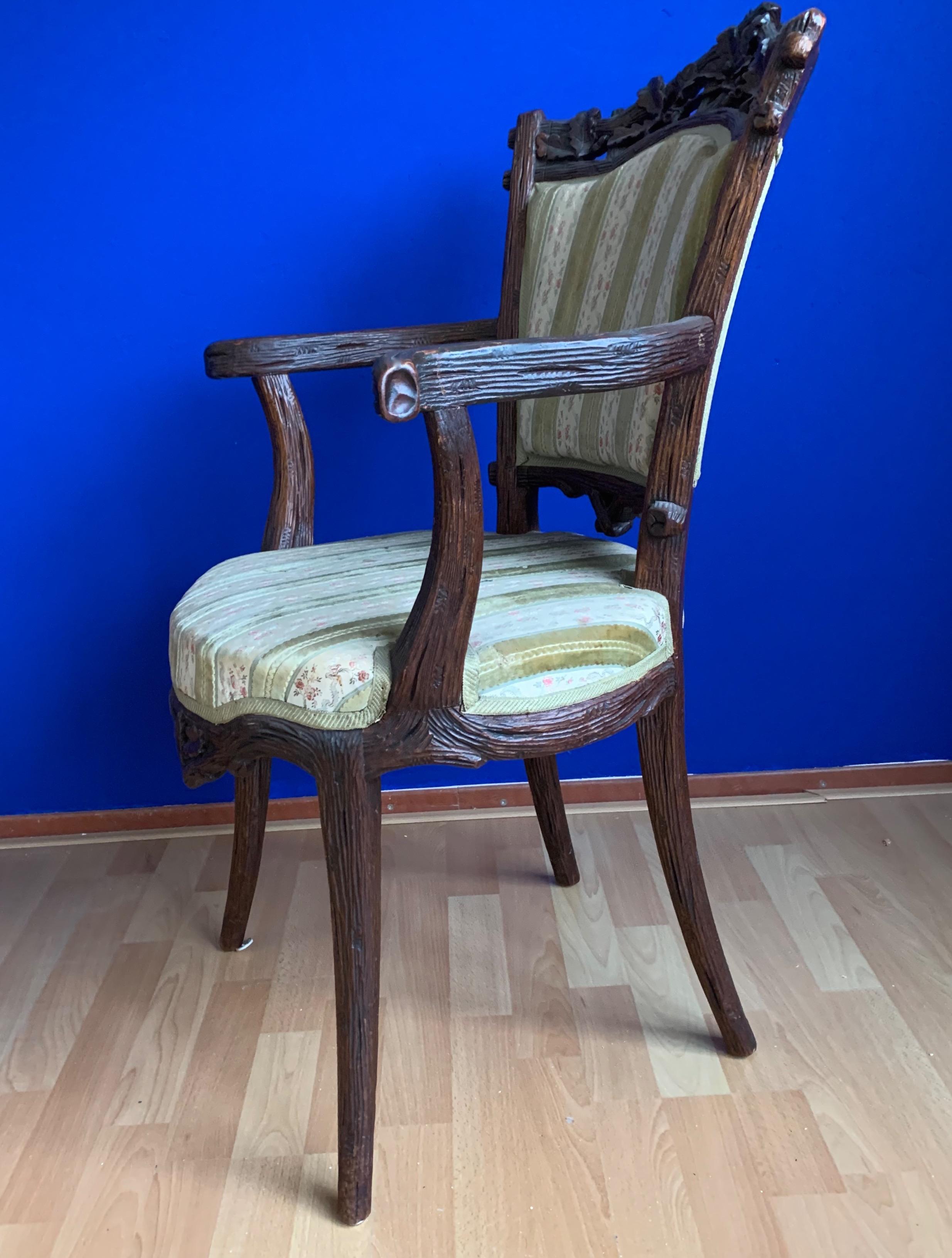 Rare 19th Century Black Forest Walnut Armchair by Horrix with Classy Upholstery For Sale 6