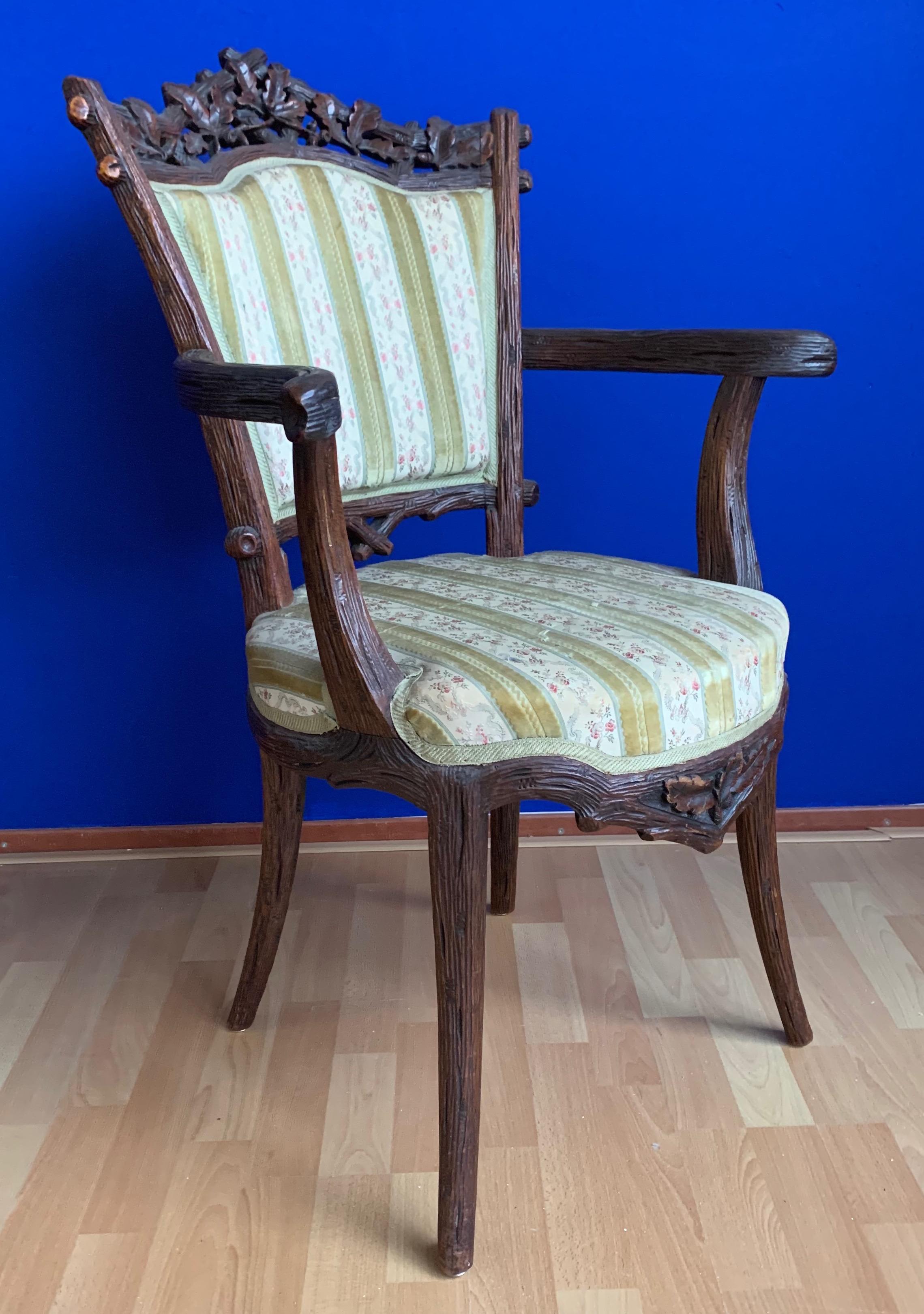 Rare 19th Century Black Forest Walnut Armchair by Horrix with Classy Upholstery For Sale 7