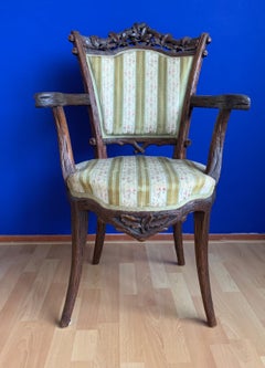 Rare 19th Century Black Forest Walnut Armchair by Horrix with Classy Upholstery