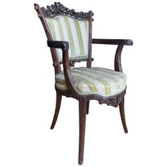 Antique Rare 19th Century Black Forest Walnut Armchair by Horrix with Classy Upholstery