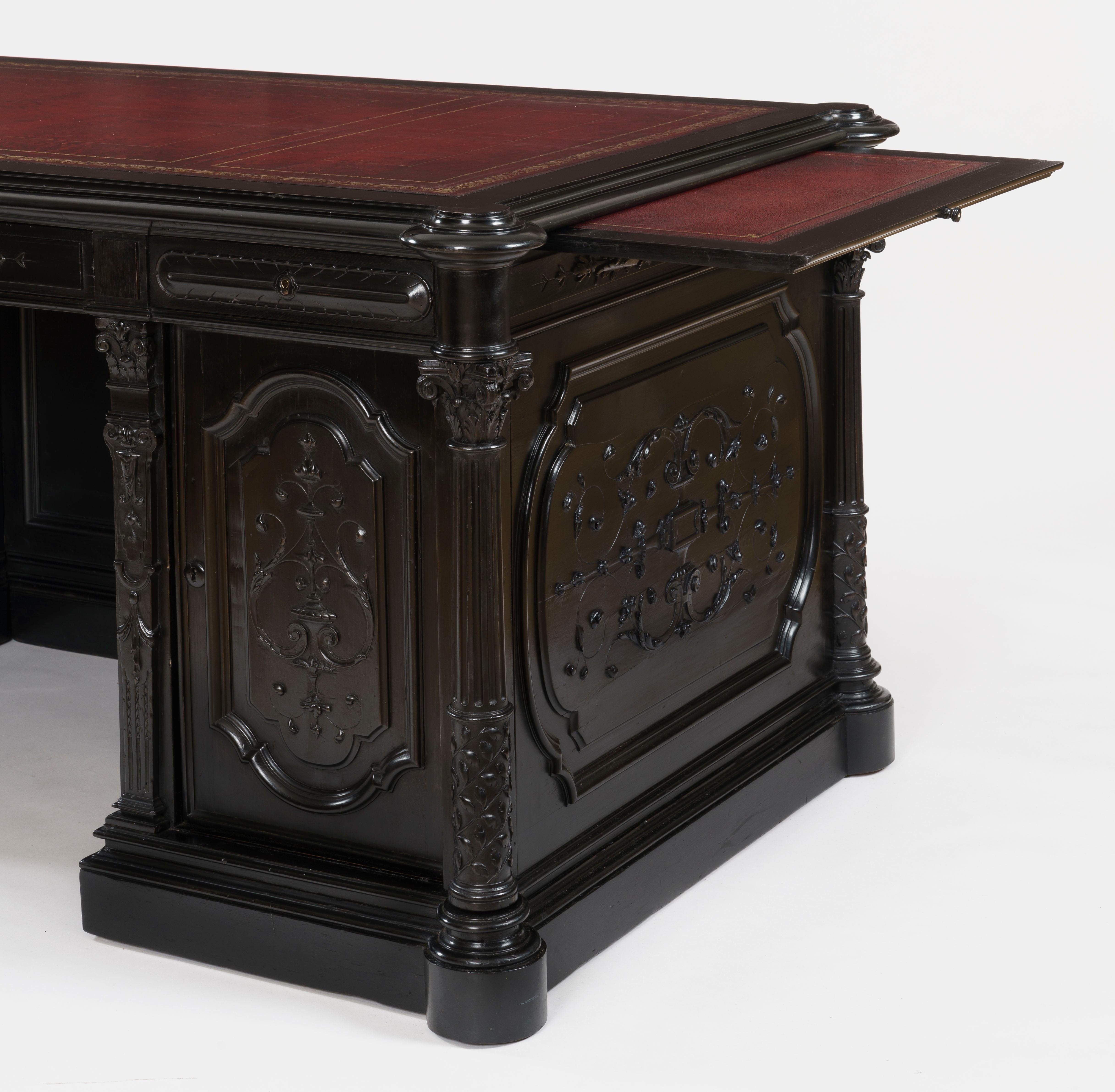 French Rare 19th Century Bois Noirci Ebonised Neoclassical Library Desk