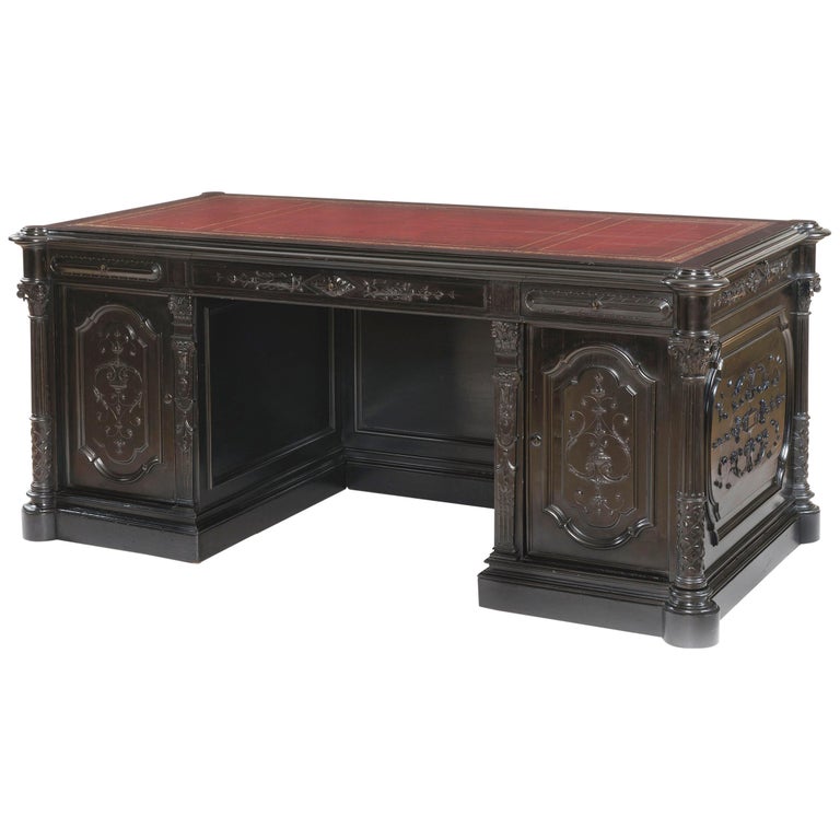 Rare 19th Century Bois Noirci Ebonised Neoclassical Library Desk