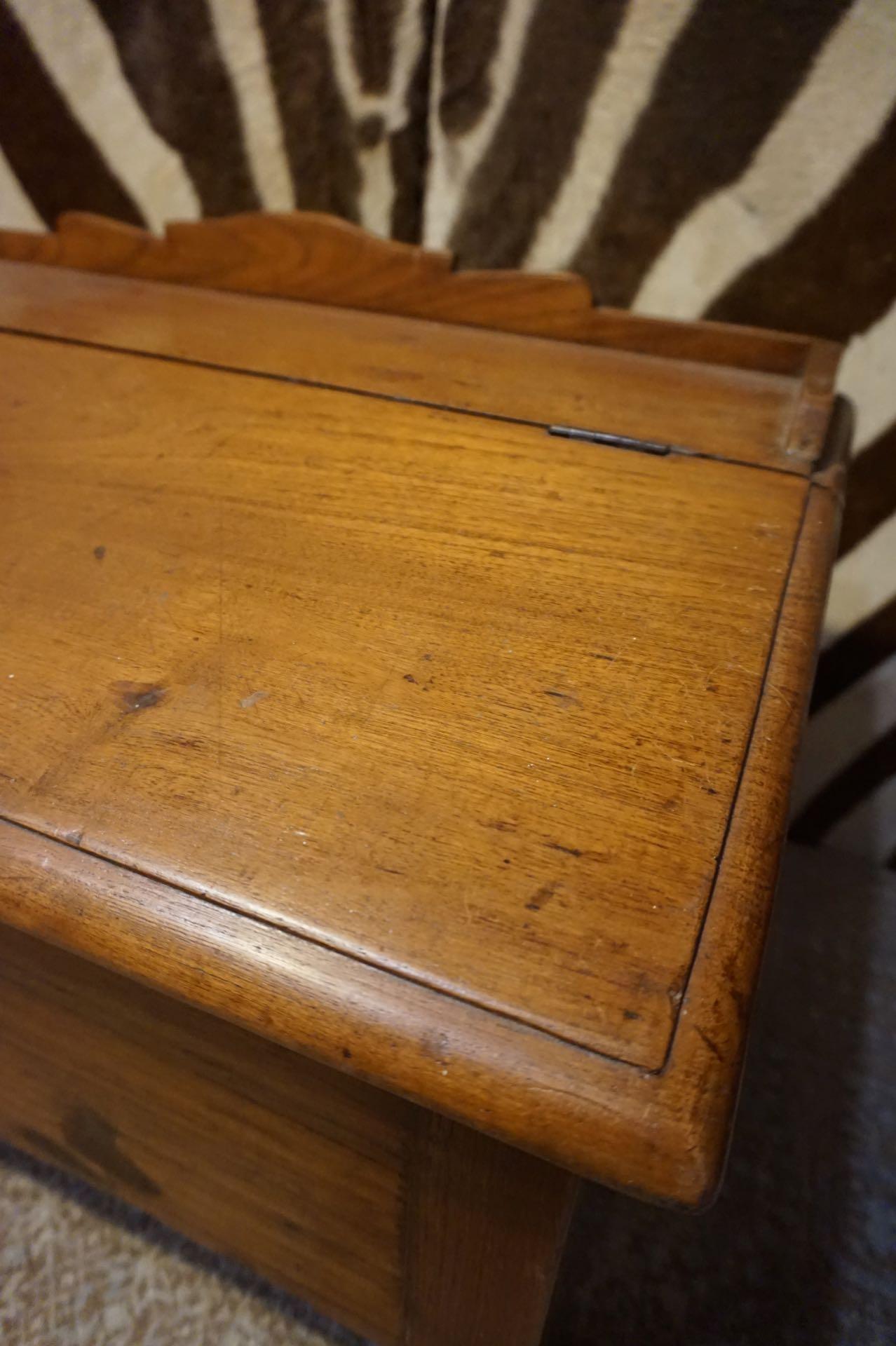 Rare 19th Century British India Solid Teak Slant Lid Floor Scholar's Desk In Good Condition For Sale In Vancouver, British Columbia