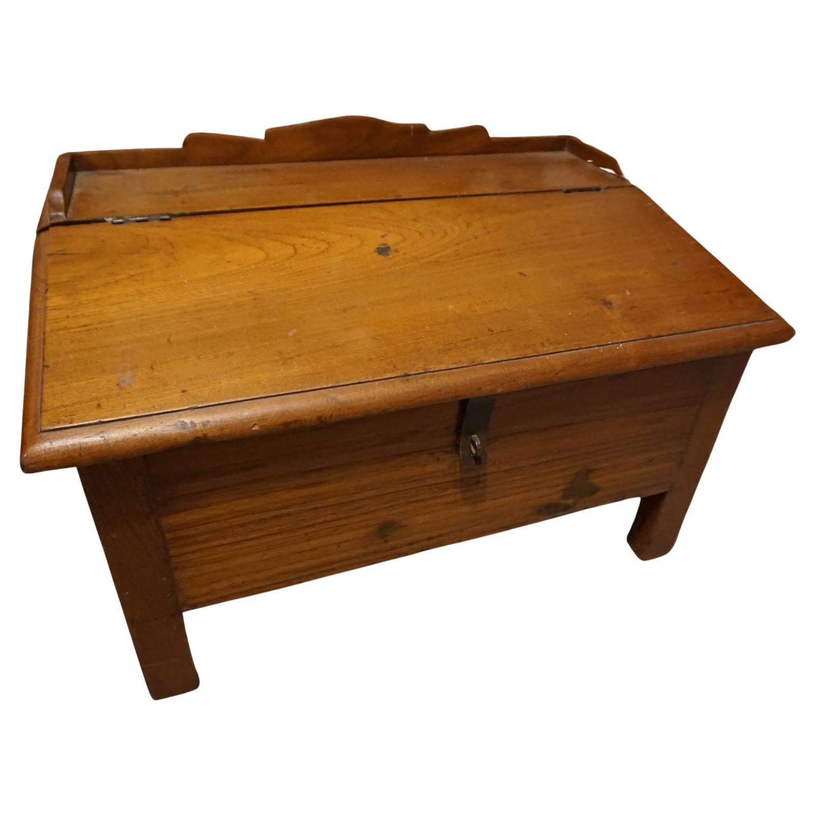 Rare 19th Century British India Solid Teak Slant Lid Floor Scholar's Desk For Sale