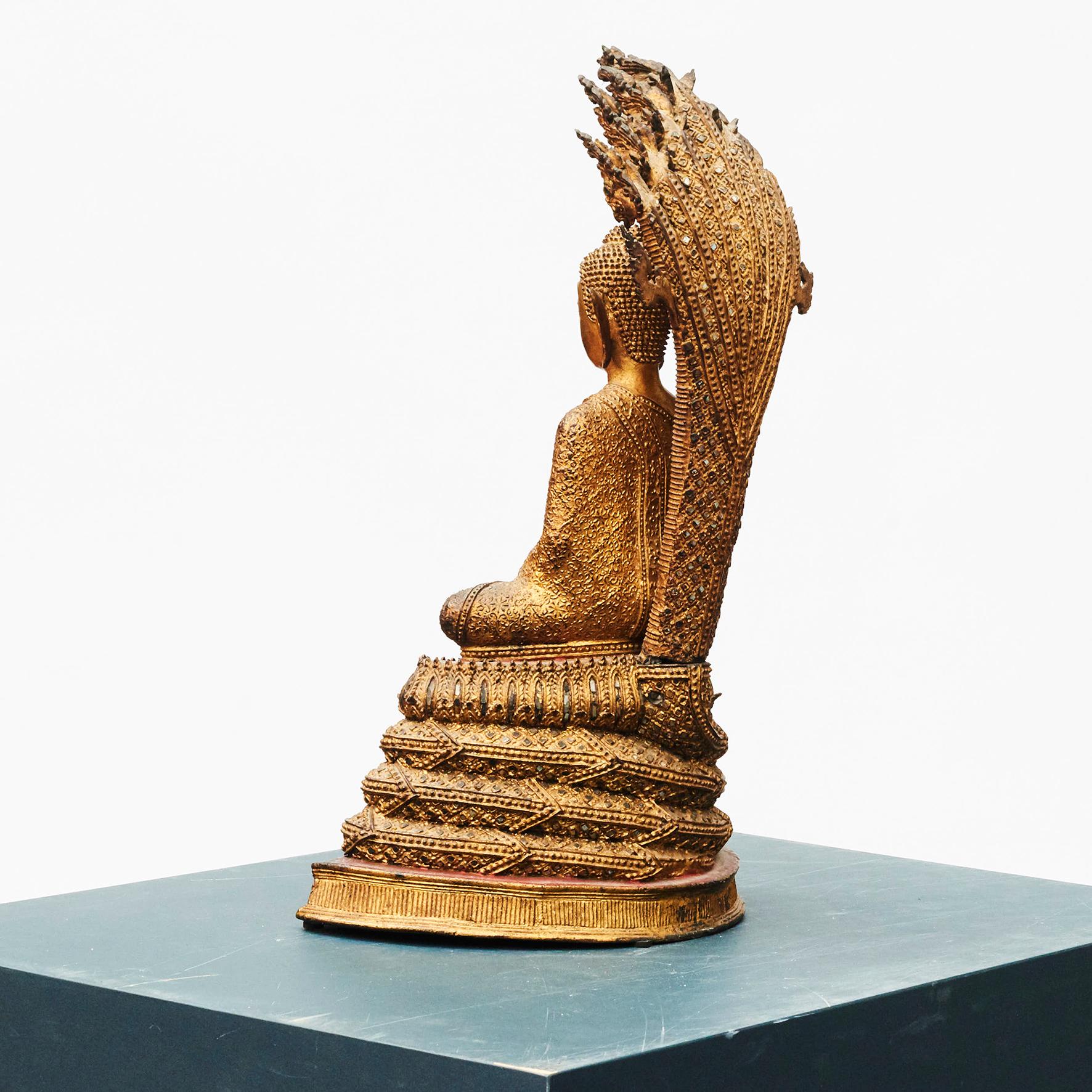 Gilt Rare 19th Century Bronze Naga Buddha Statue