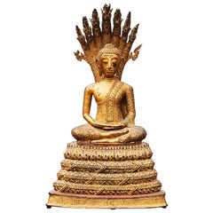 Antique Rare 19th Century Bronze Naga Buddha Statue