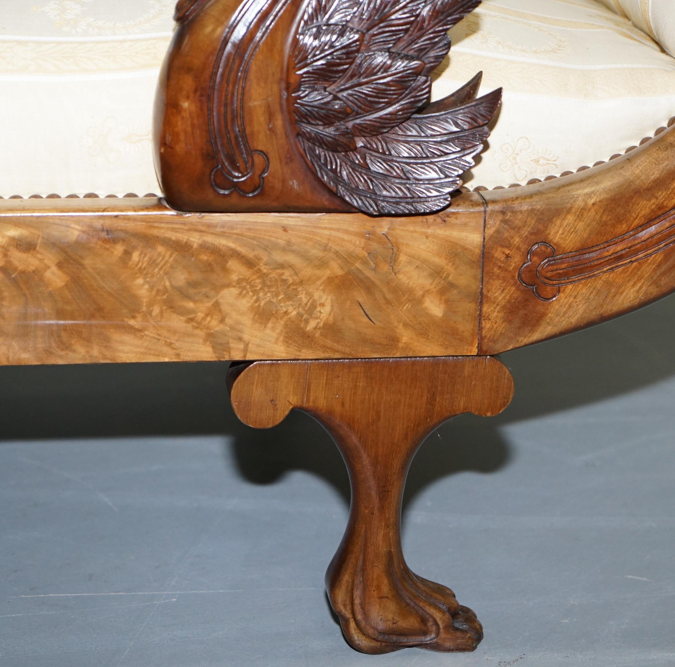 Rare 19th Century Burr Walnut & Bronze Ormolu Carved Empire Swan Chaise Lounge 2