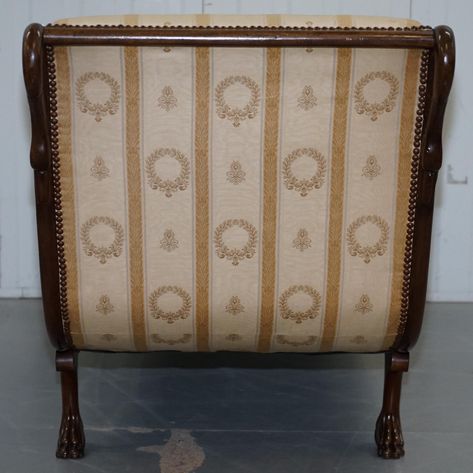 Rare 19th Century Burr Walnut & Bronze Ormolu Carved Empire Swan Chaise Lounge 4