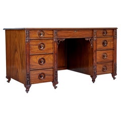 Antique Rare 19th century carved mahogany Swedish pedestal desk