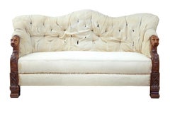Rare 19th Century Carved Walnut and Mahogany Button Back Sofa