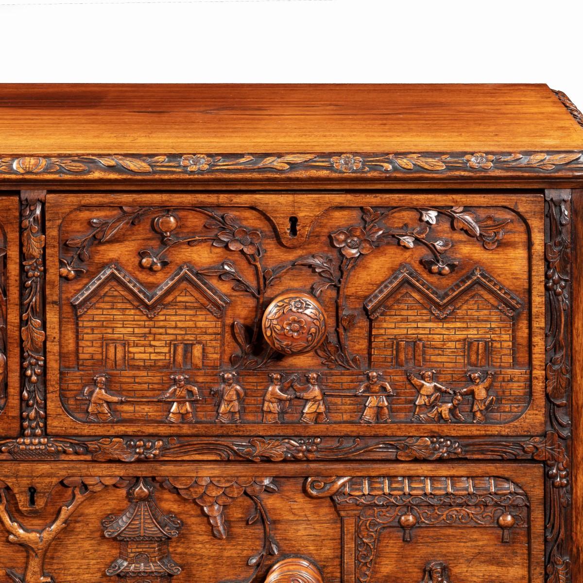 Rare 19th Century Carved Wood Padouk Chinese Campaign Chest 1