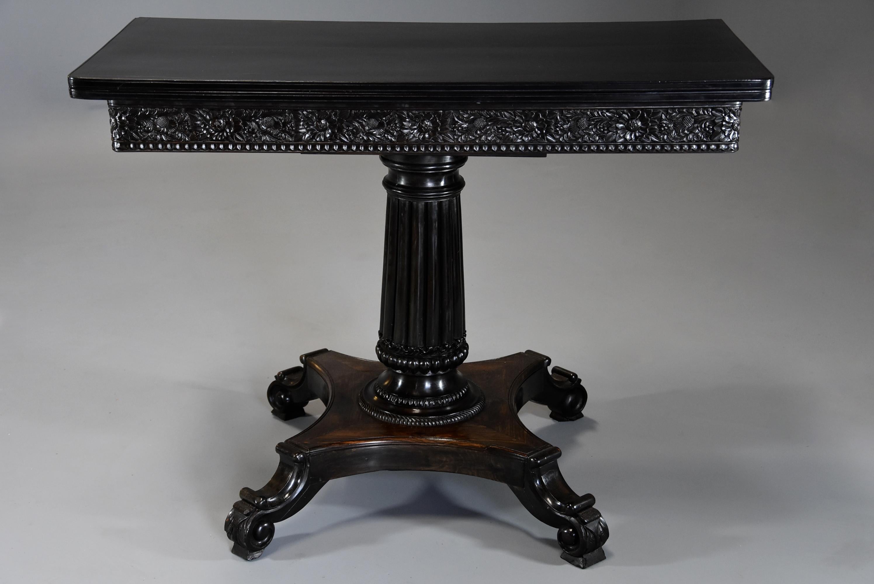 Sri Lankan Rare 19th Century Ceylonese Solid Ebony Card/Games Table from the Galle District