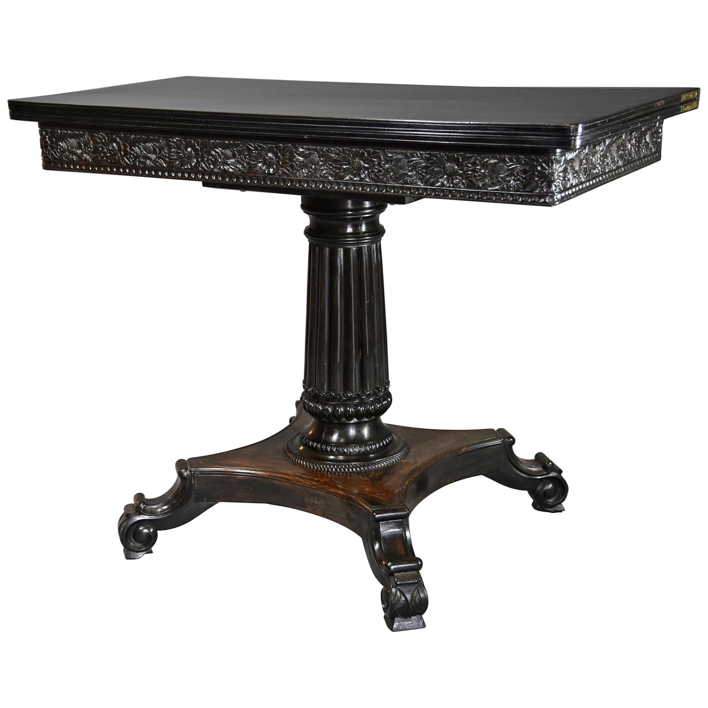 Rare 19th Century Ceylonese Solid Ebony Card/Games Table from the Galle District