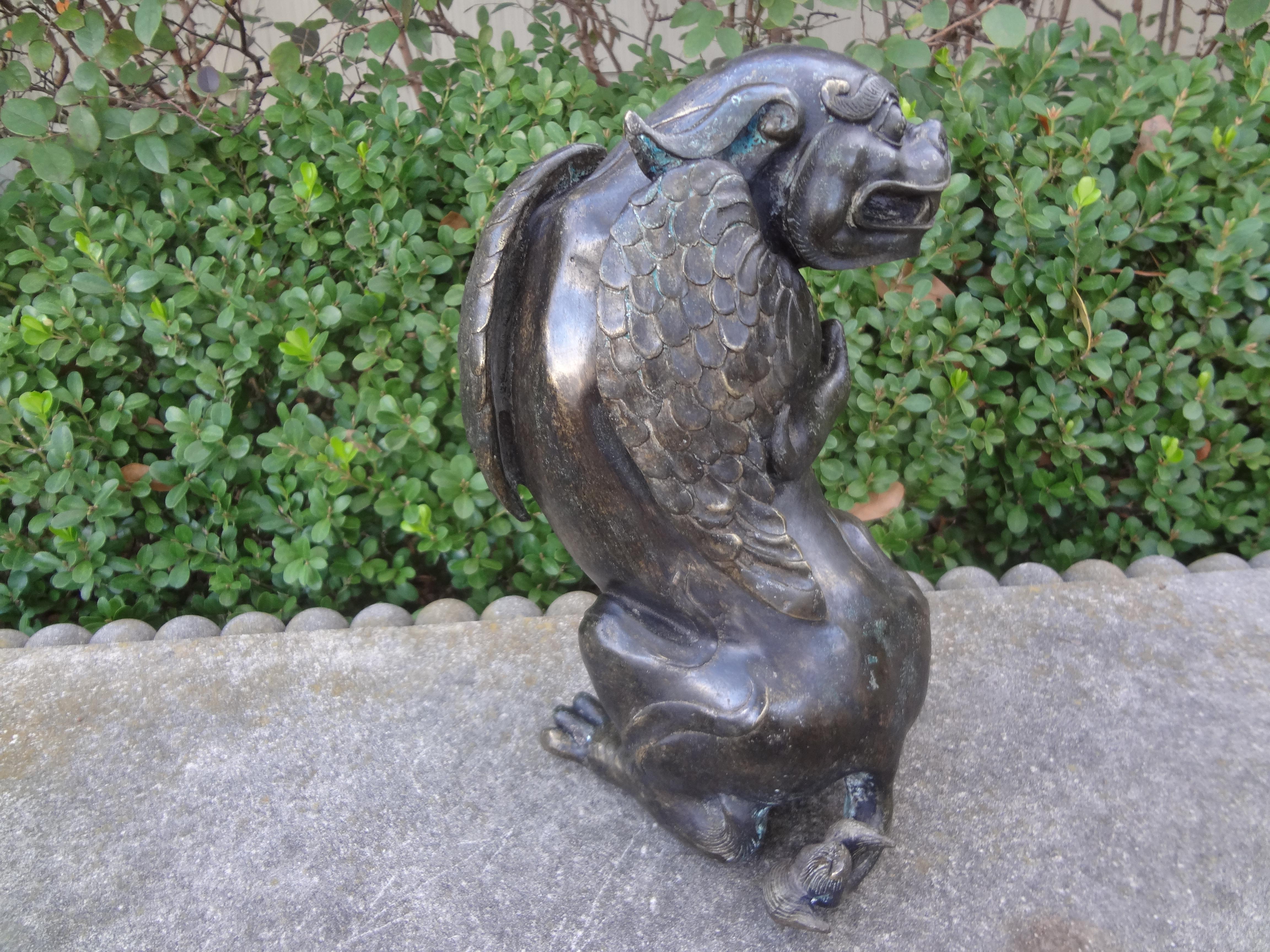 Rare 19th Century Chinese Bronze Foo Dog With Wings For Sale 6