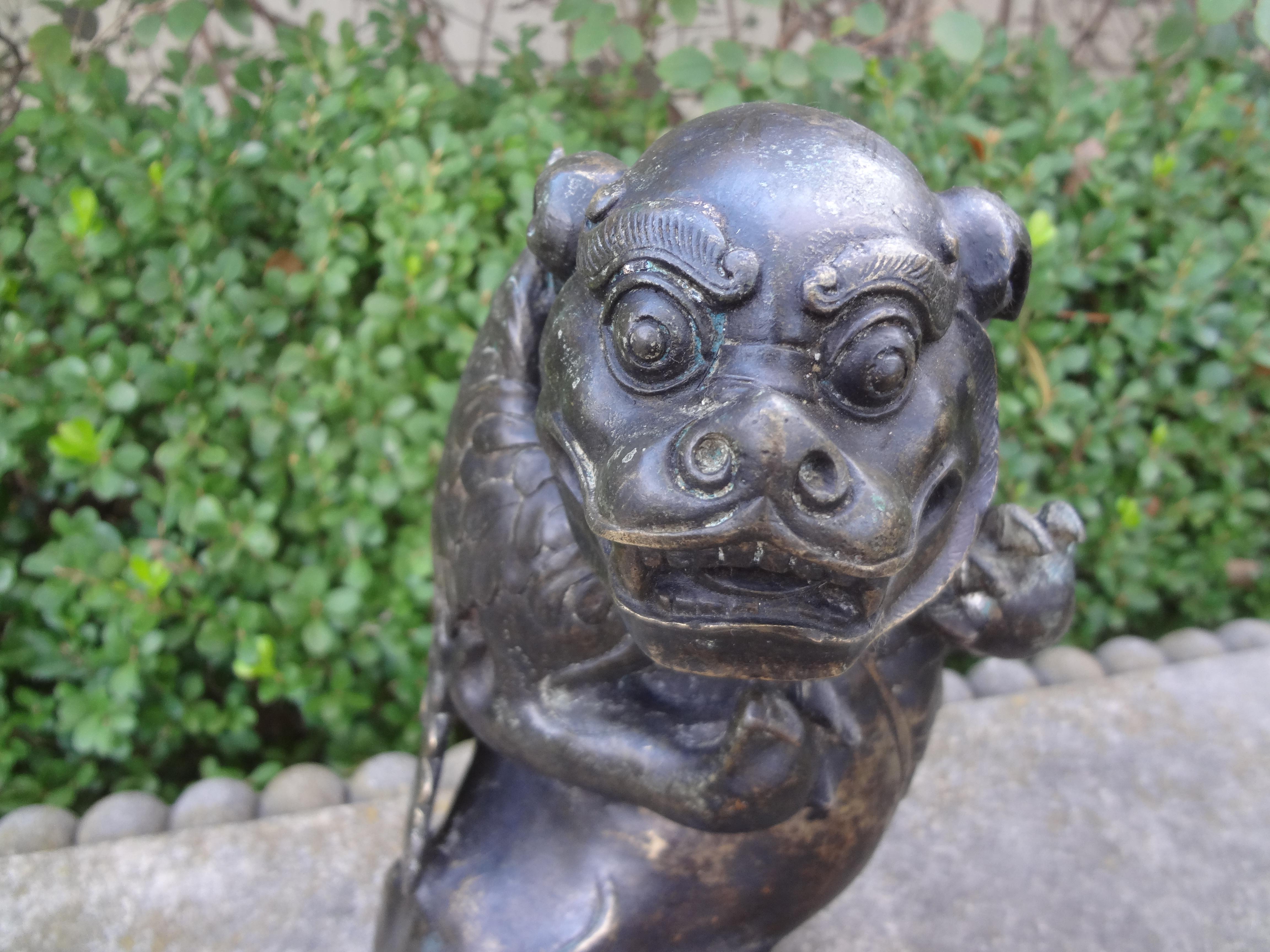 Rare 19th Century Chinese Bronze Foo Dog With Wings For Sale 1