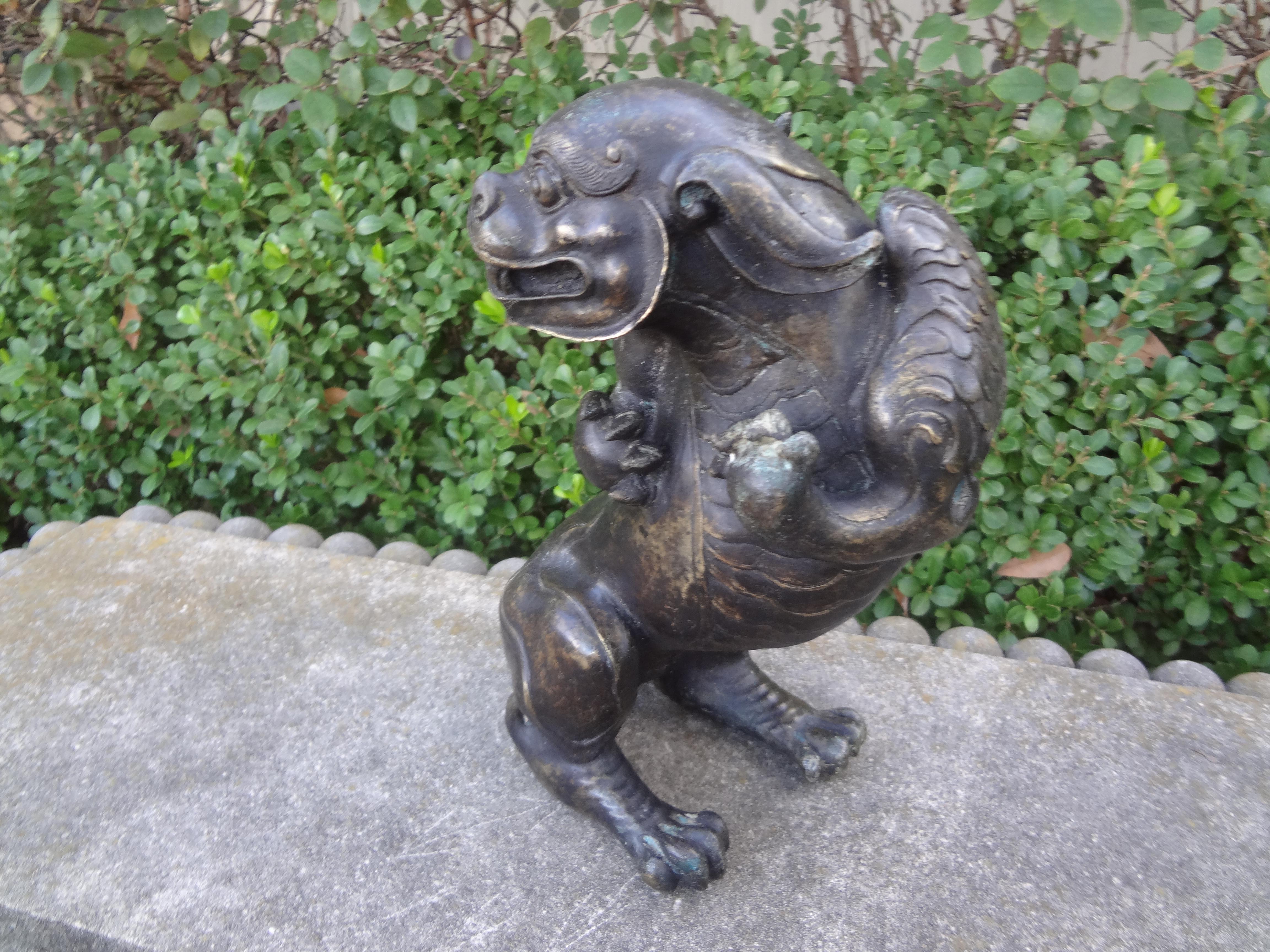 Rare 19th Century Chinese Bronze Foo Dog With Wings For Sale 2