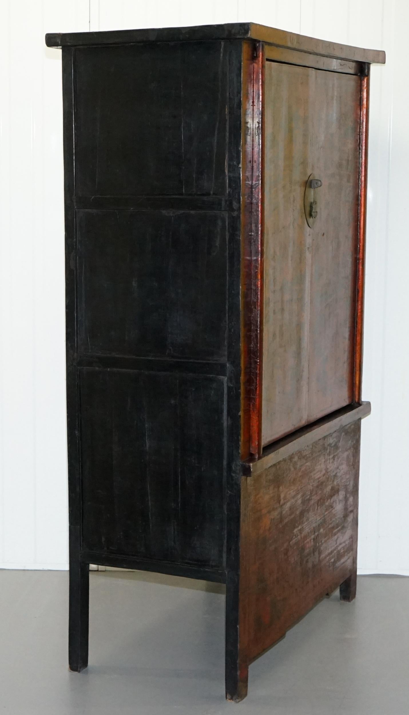 Rare 19th Century Chinese Marriage Wedding Cabinet Lacquered Hand Painted Finish 7