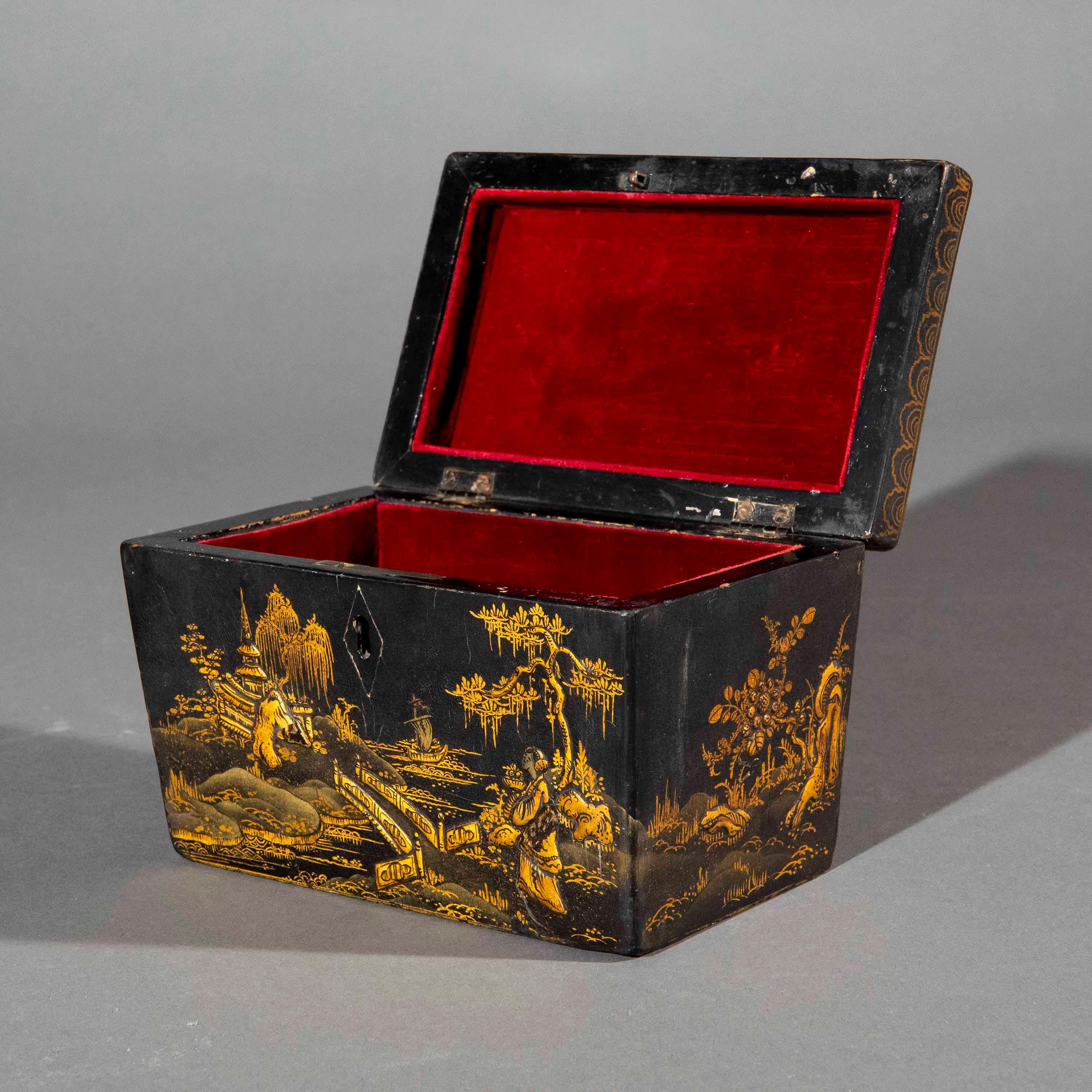 Raro porta tè in lacca nera Chinoiserie del XIX secolo, circa 1820 In condizioni buone in vendita a Richmond, London