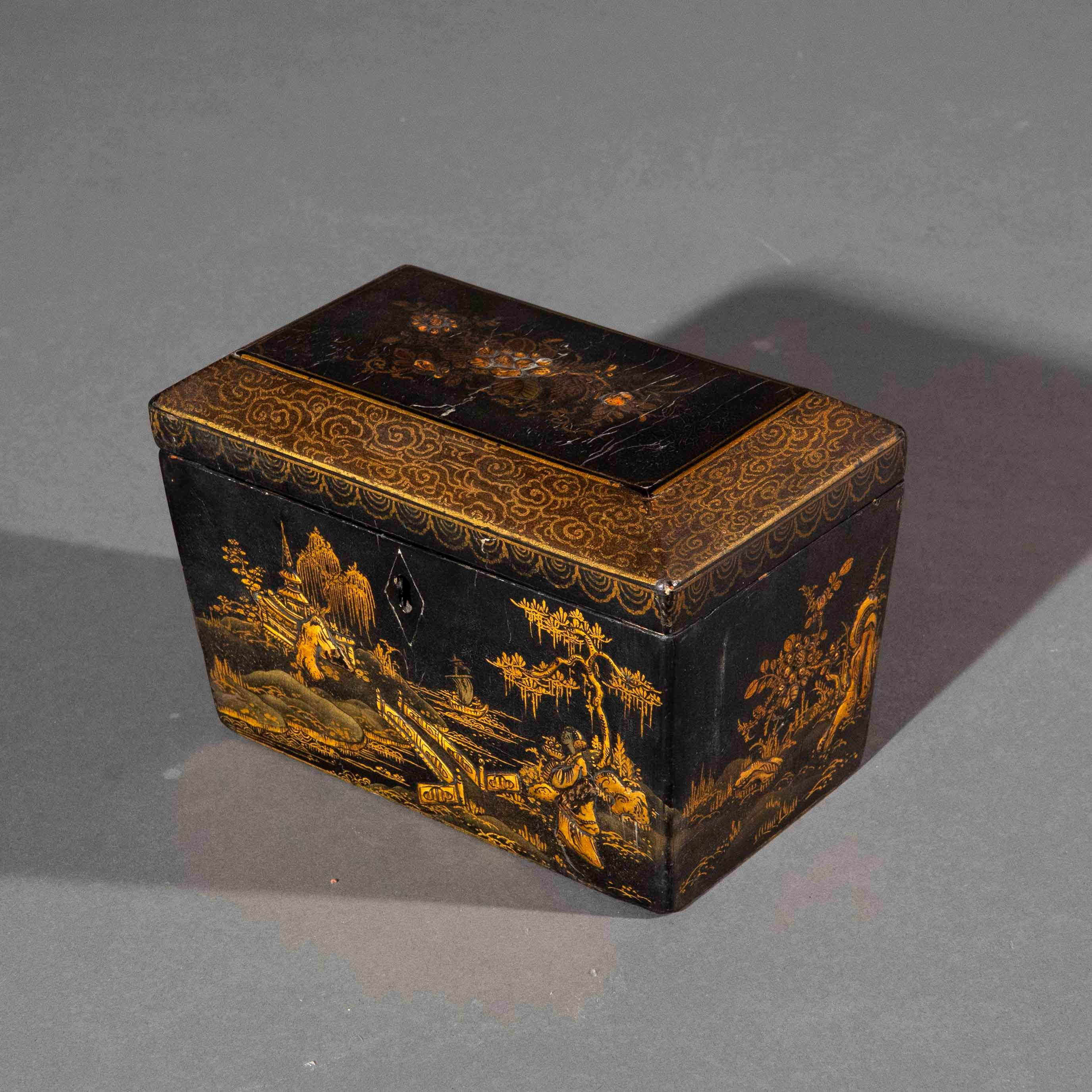 Raro porta tè in lacca nera Chinoiserie del XIX secolo, circa 1820 in vendita 1