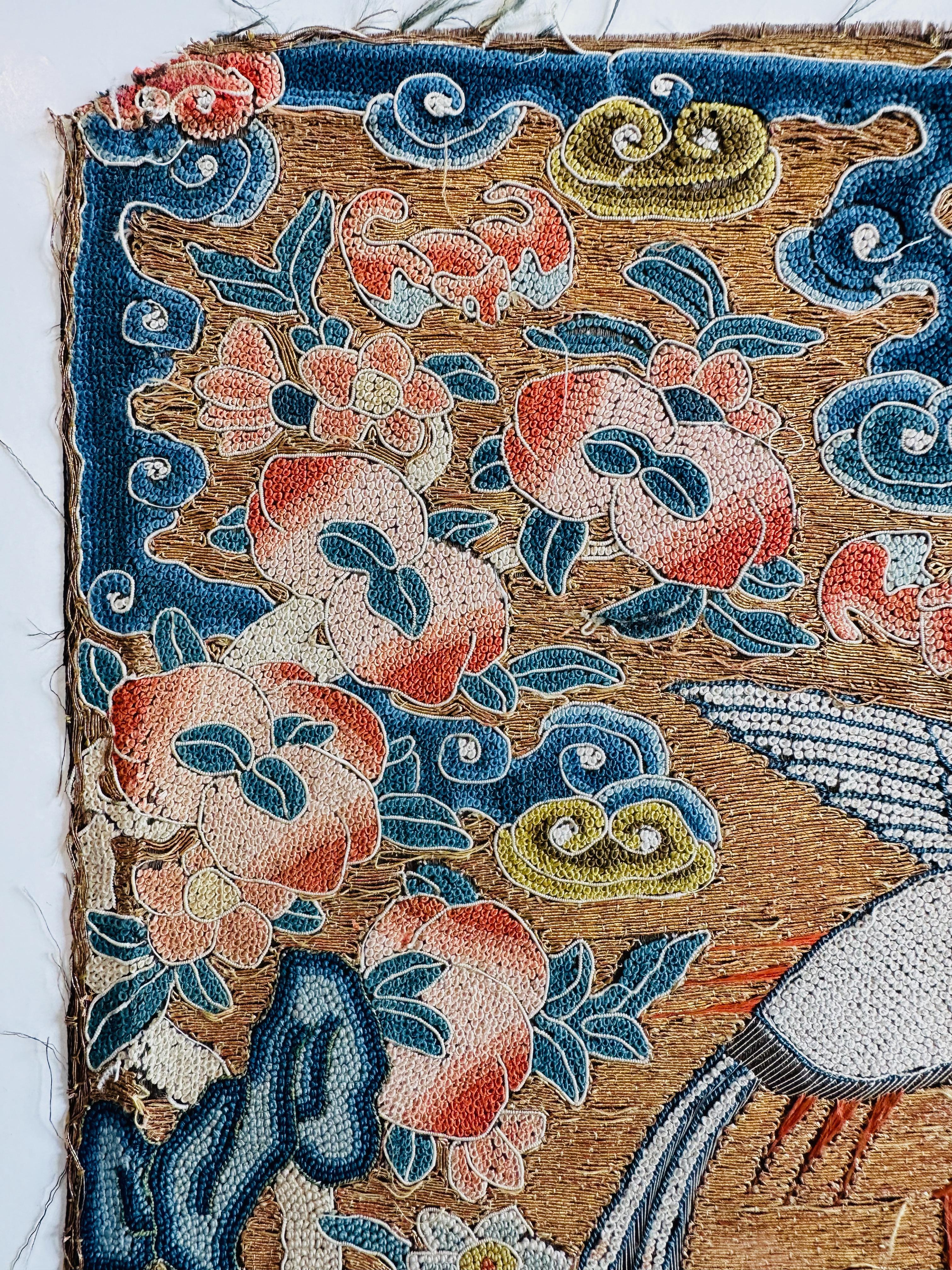 Chinese Rare 19th Century Civil Rank Badge with Paradise Flycatcher For Sale