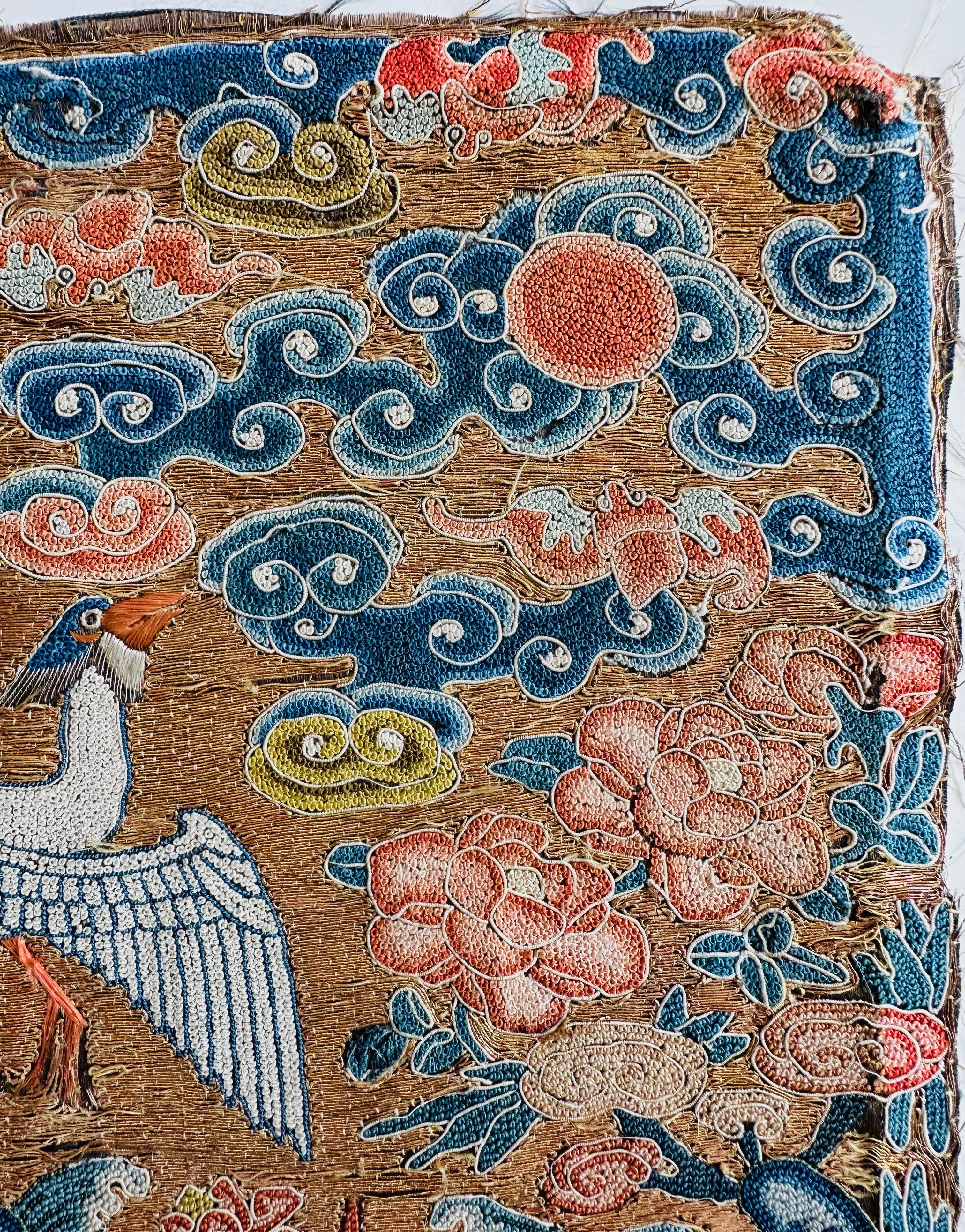 Silk Rare 19th Century Civil Rank Badge with Paradise Flycatcher For Sale