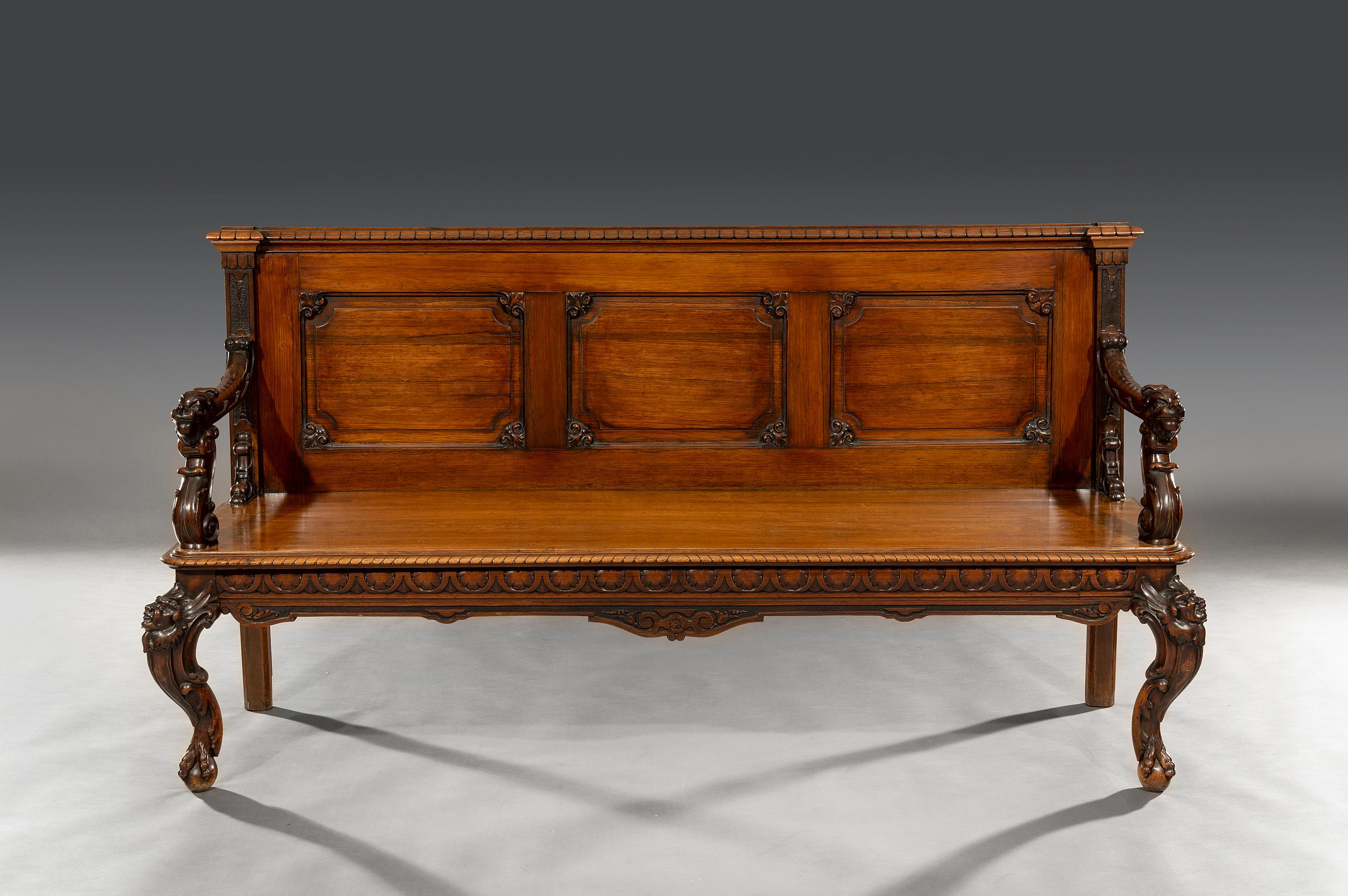 British Colonial Rare 19th Century Colonial Export Triple-Back Padouk Hall Bench For Sale