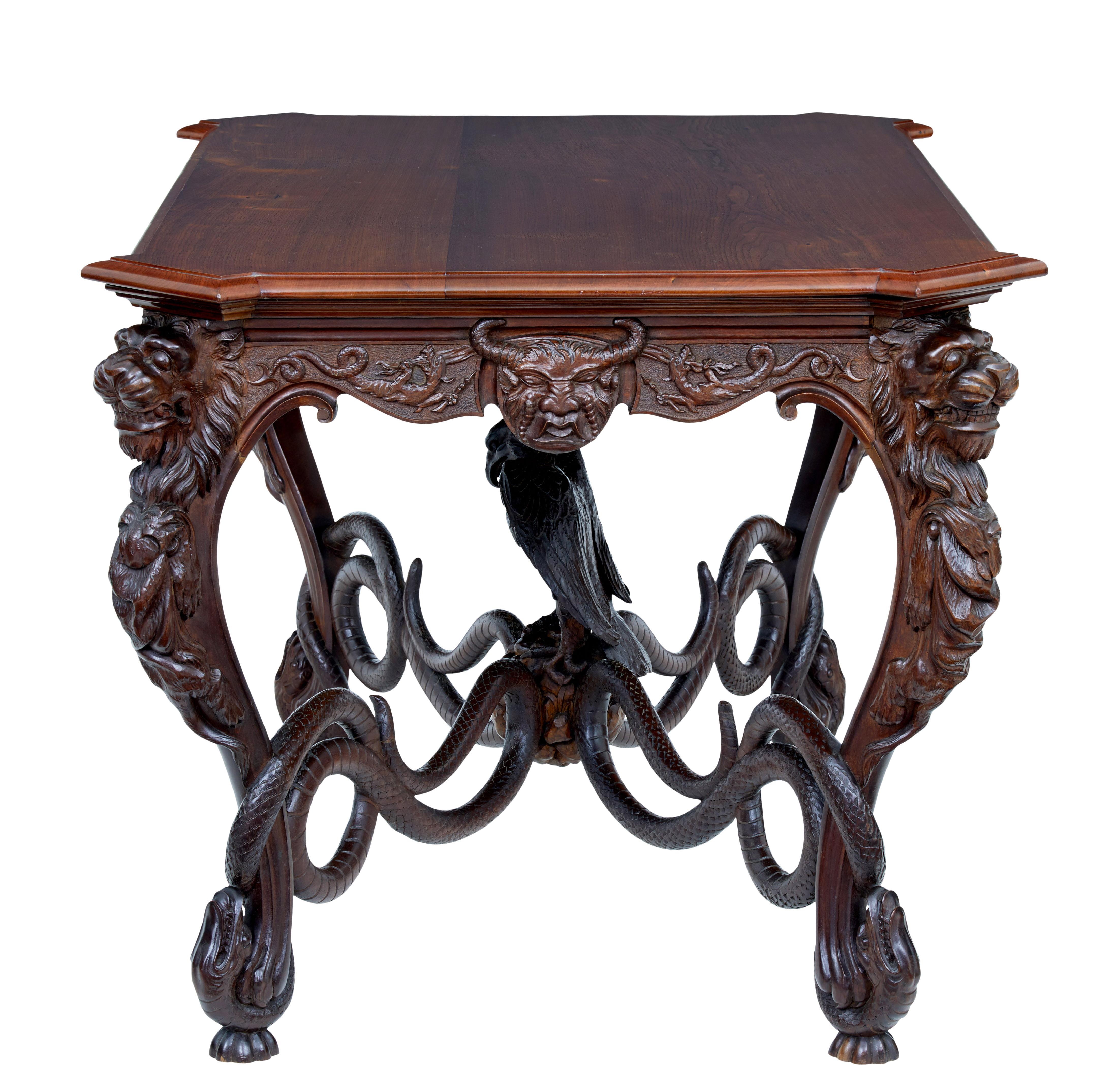 Black Forest Rare 19th Century Continental Carved Mahogany Centre Table