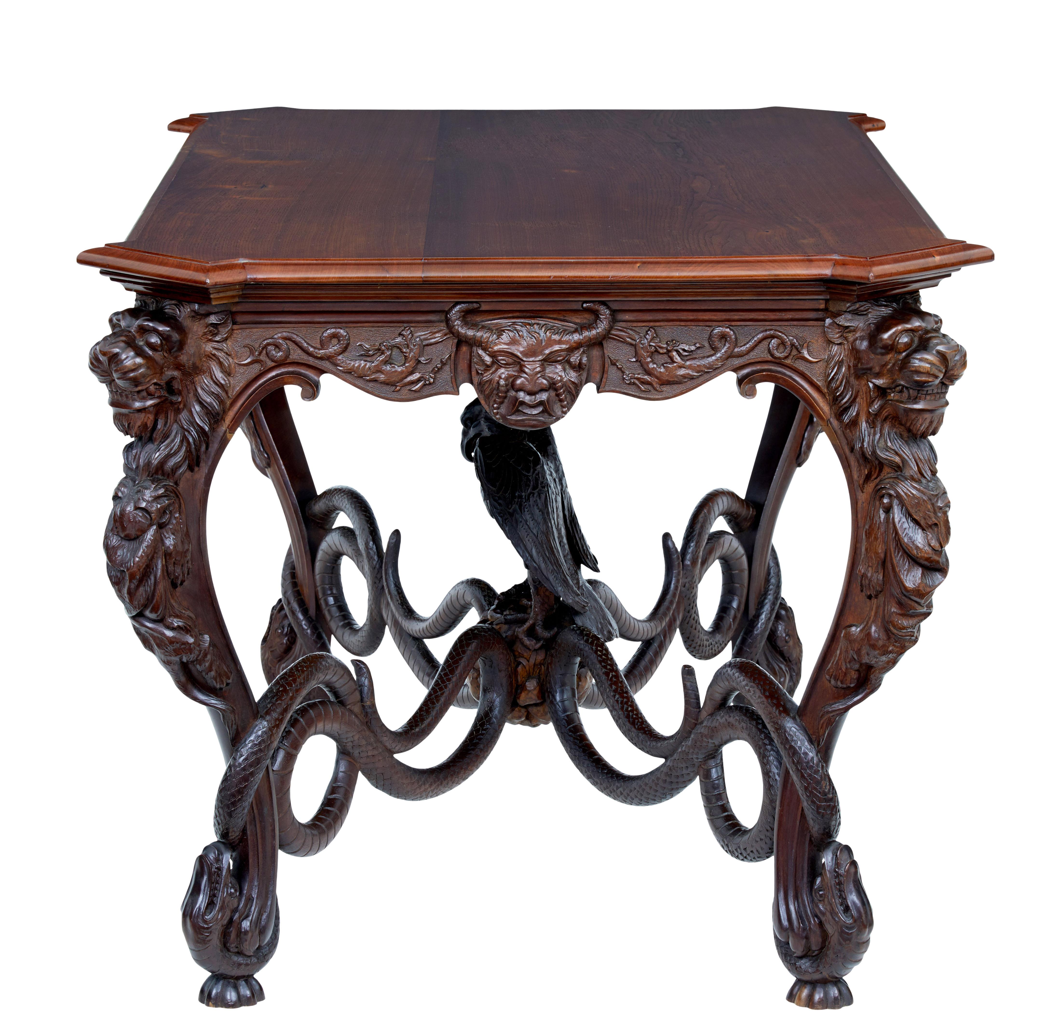 Gothic Revival Rare 19th Century Continental Carved Mahogany Center Table