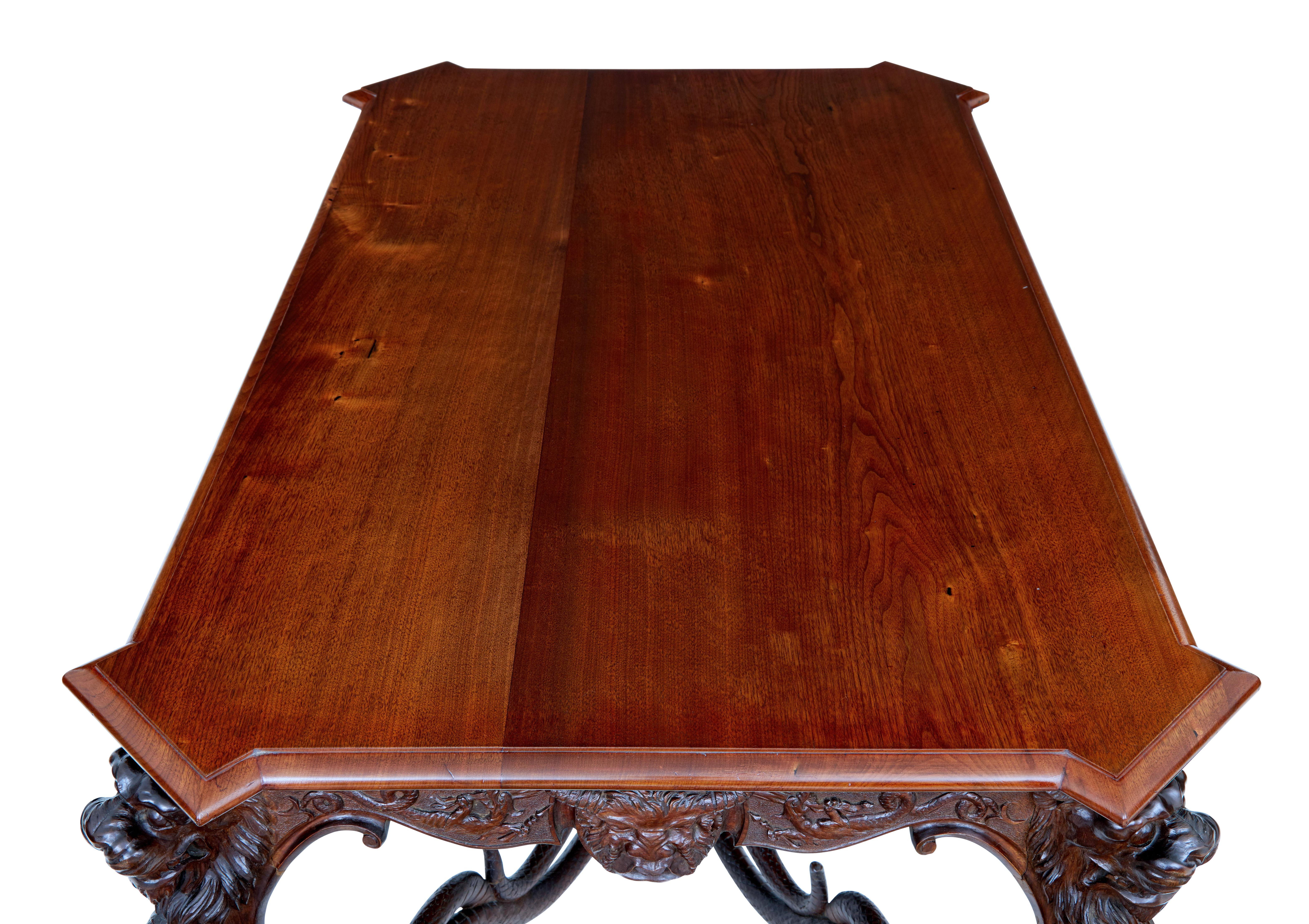 German Rare 19th Century Continental Carved Mahogany Center Table