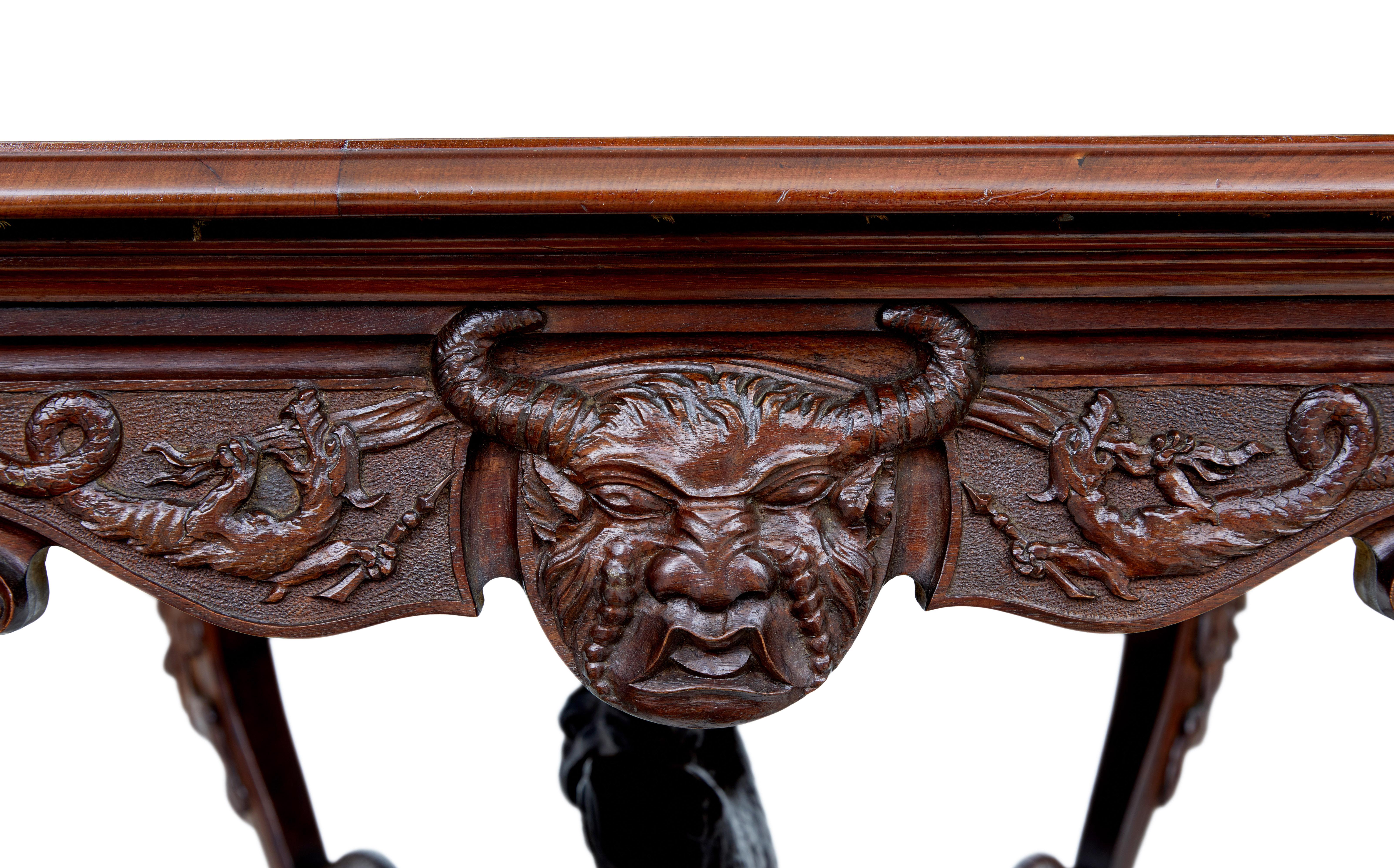Hand-Carved Rare 19th Century Continental Carved Mahogany Centre Table