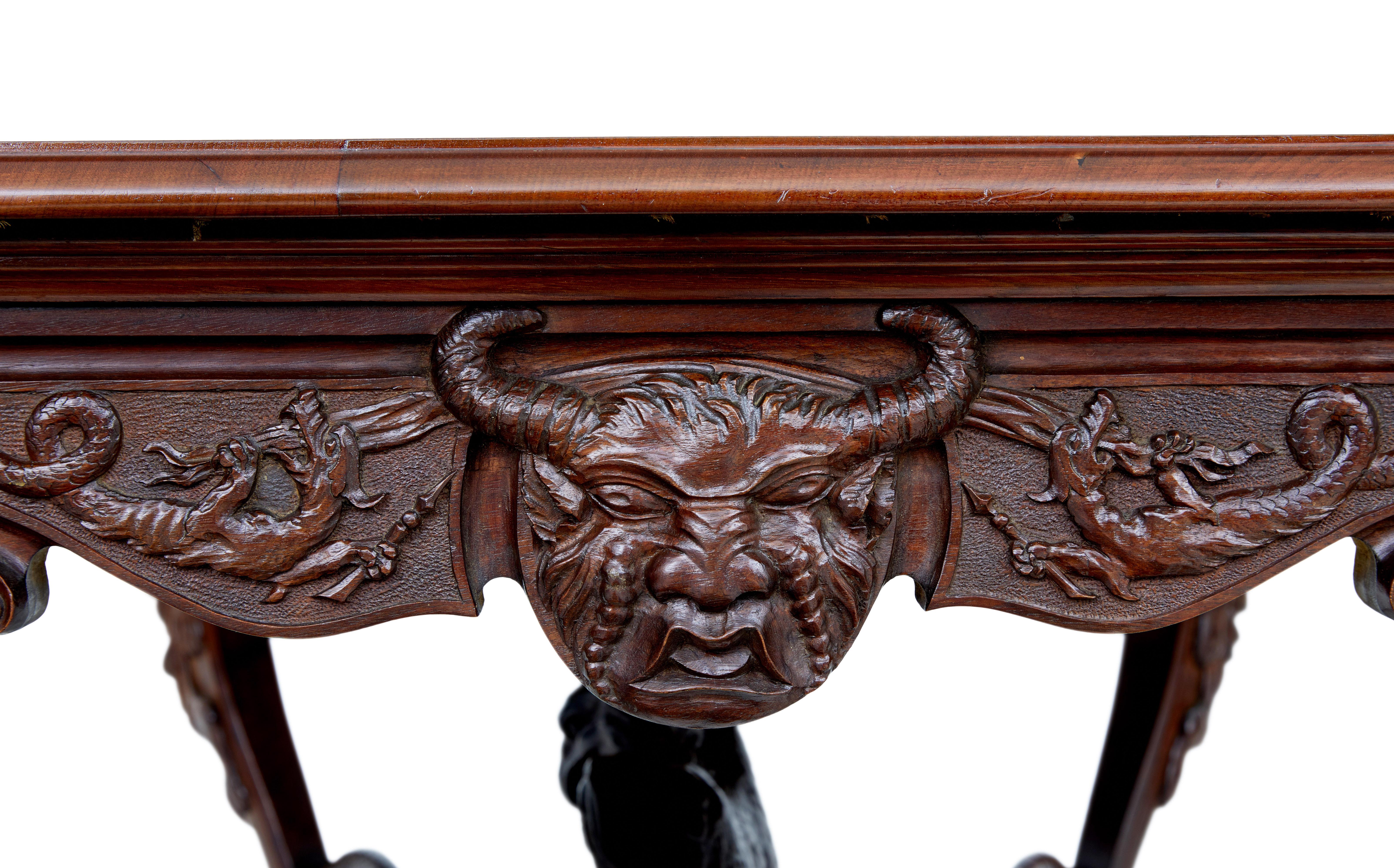 Hand-Carved Rare 19th Century Continental Carved Mahogany Center Table