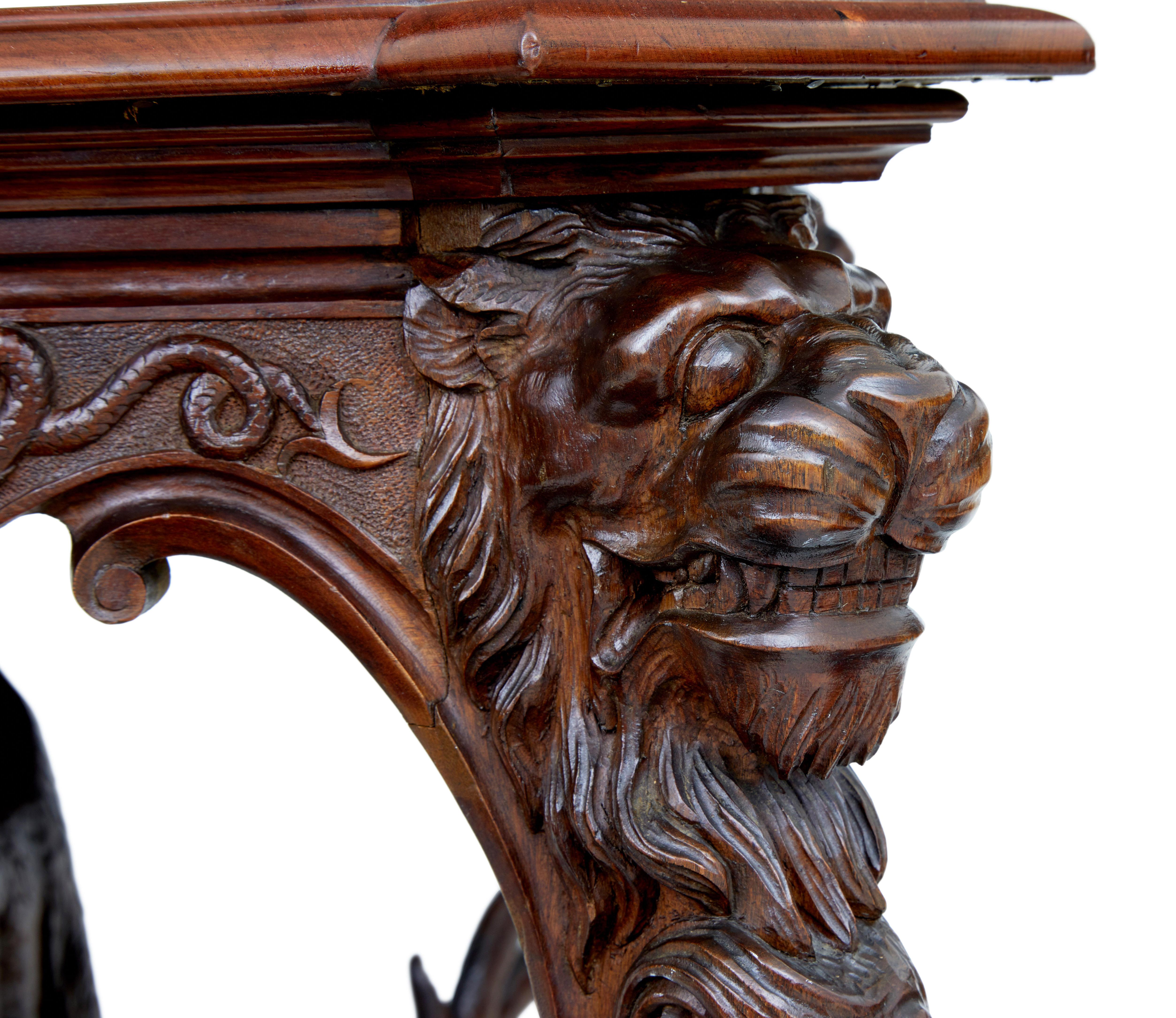 Rare 19th Century Continental Carved Mahogany Center Table In Good Condition In Debenham, Suffolk