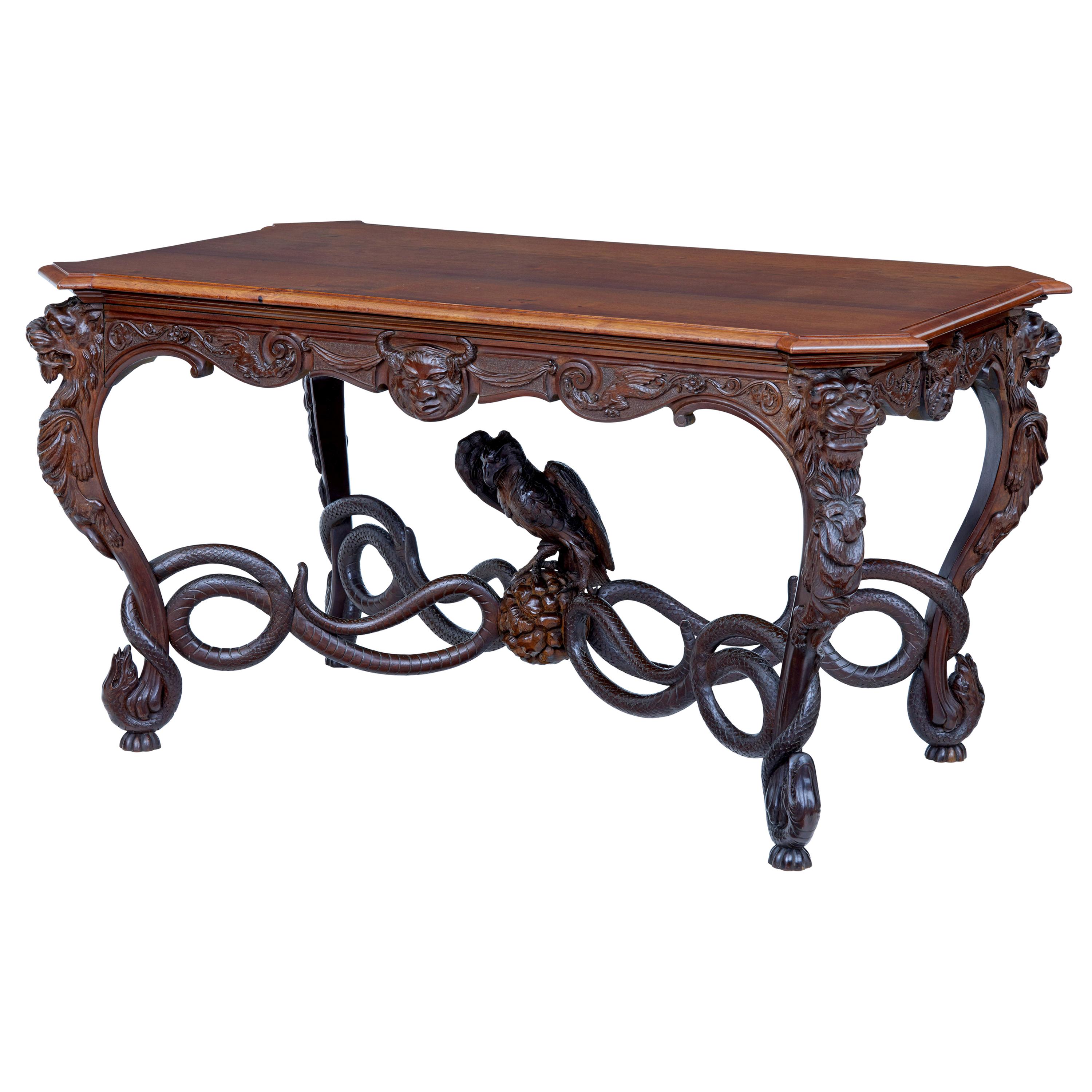 Rare 19th Century Continental Carved Mahogany Centre Table