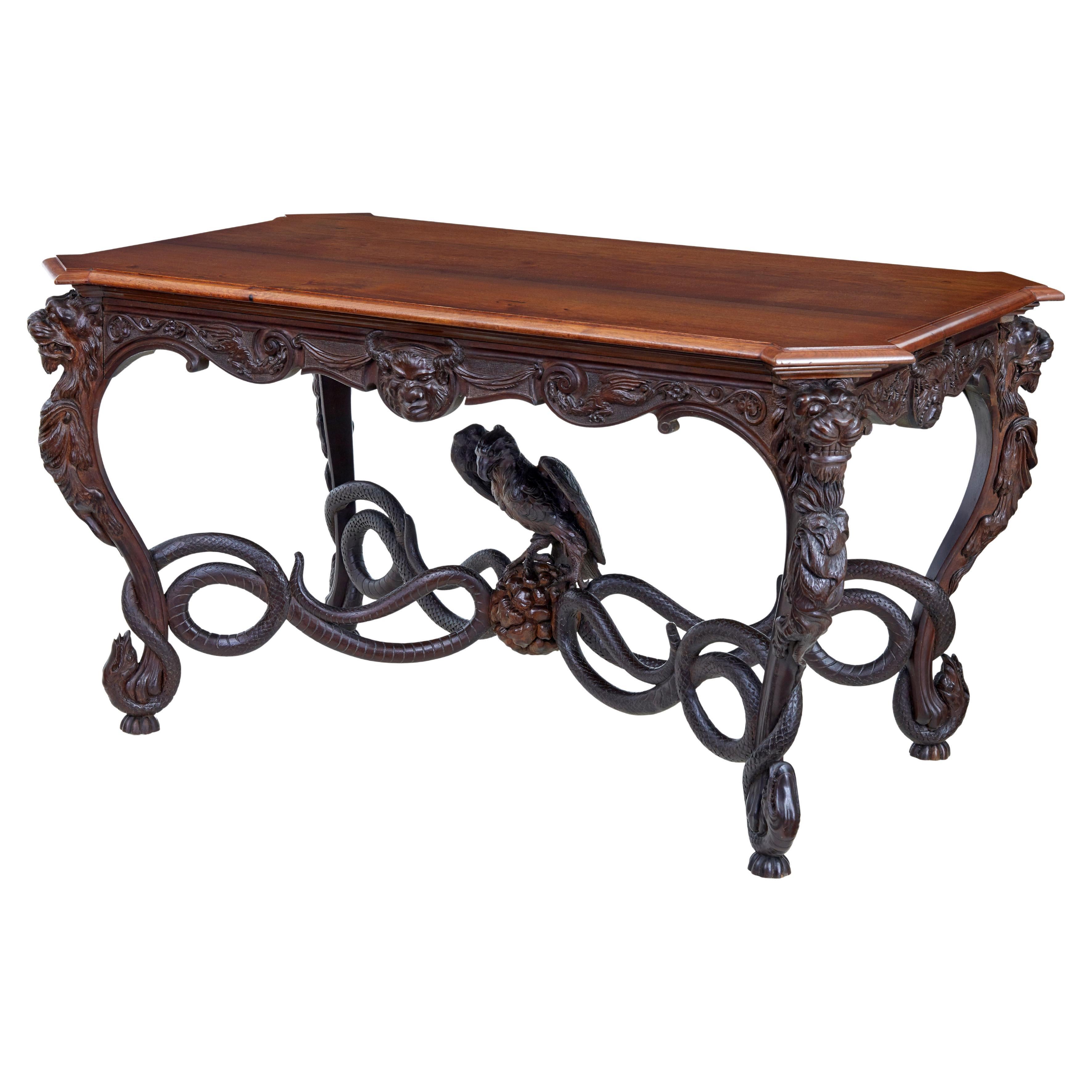 Rare 19th century continental carved mahogany center table