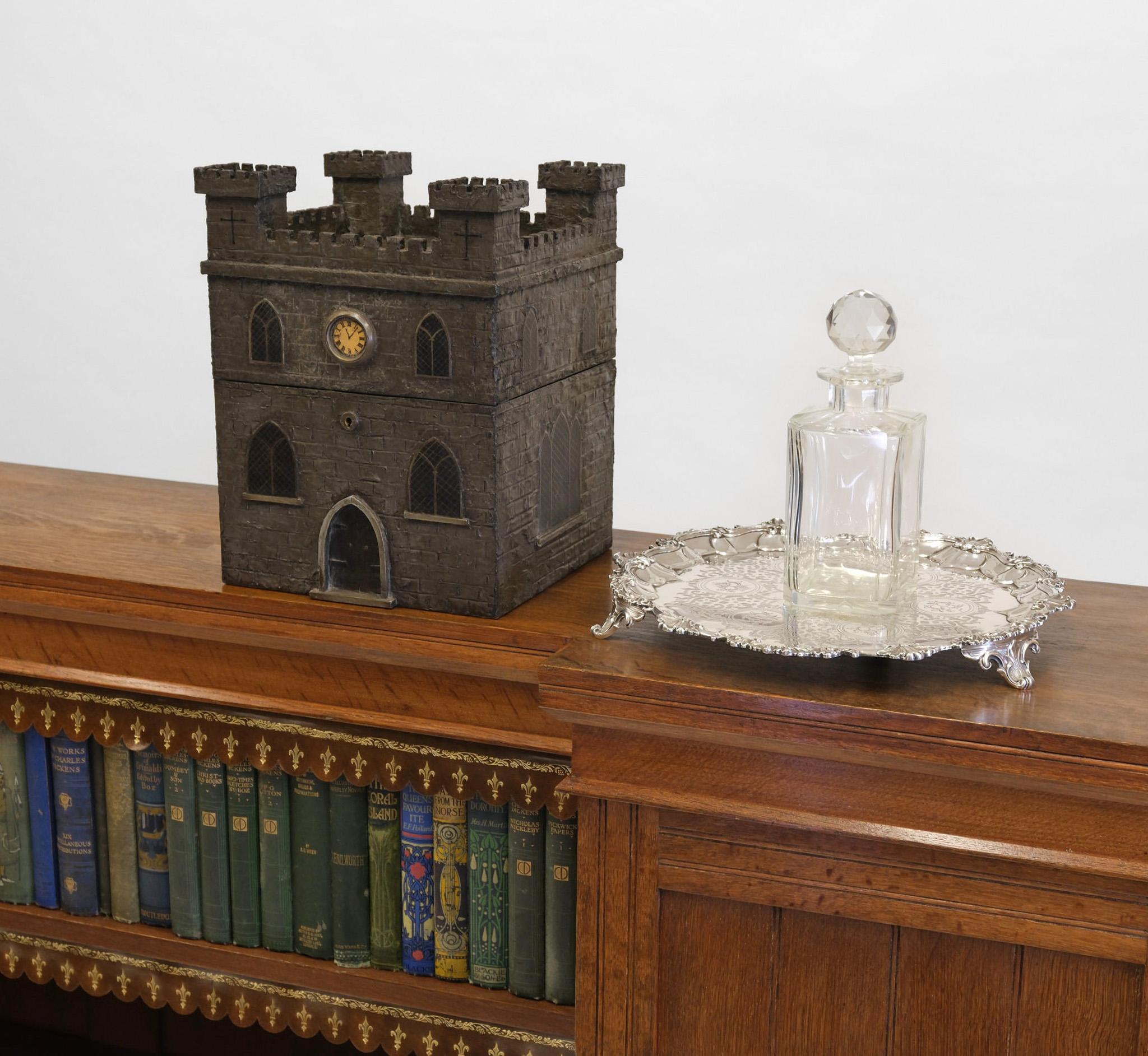 Victorian Rare 19th Century Decanter Box Depicting A Medieval Castle For Sale