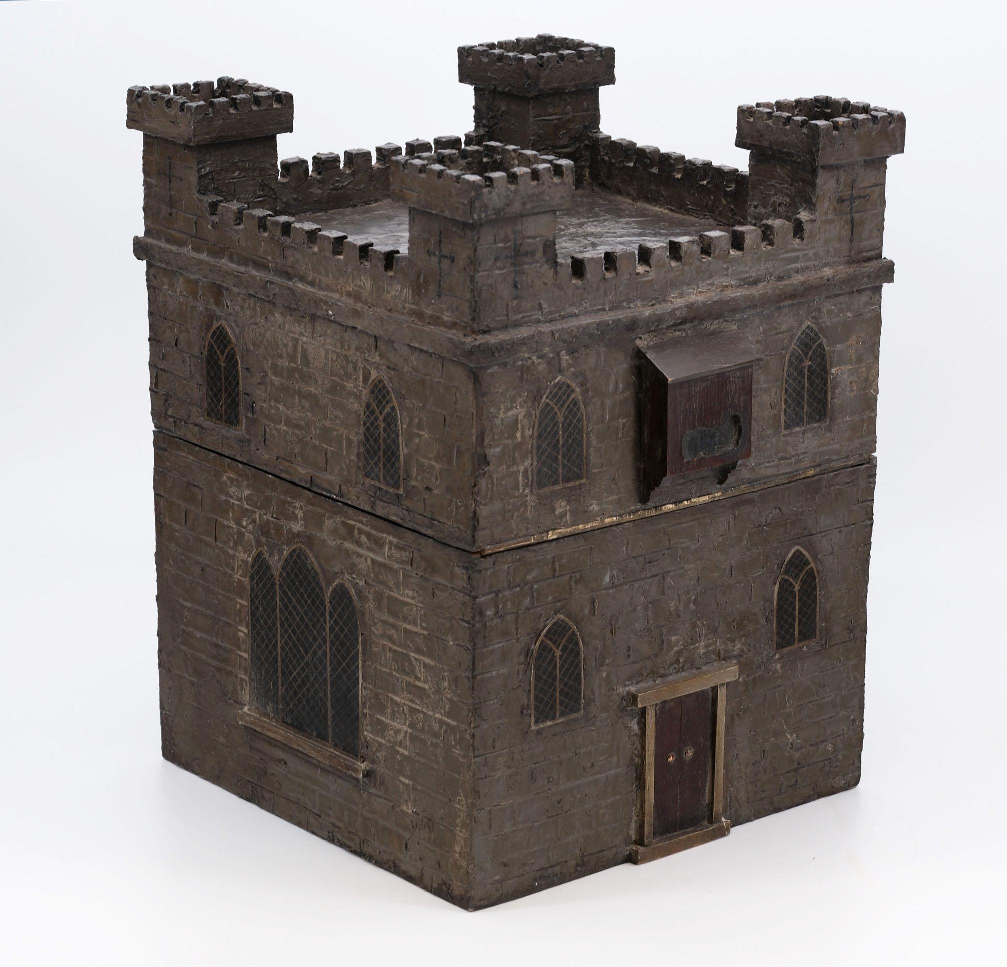British Rare 19th Century Decanter Box Depicting A Medieval Castle For Sale