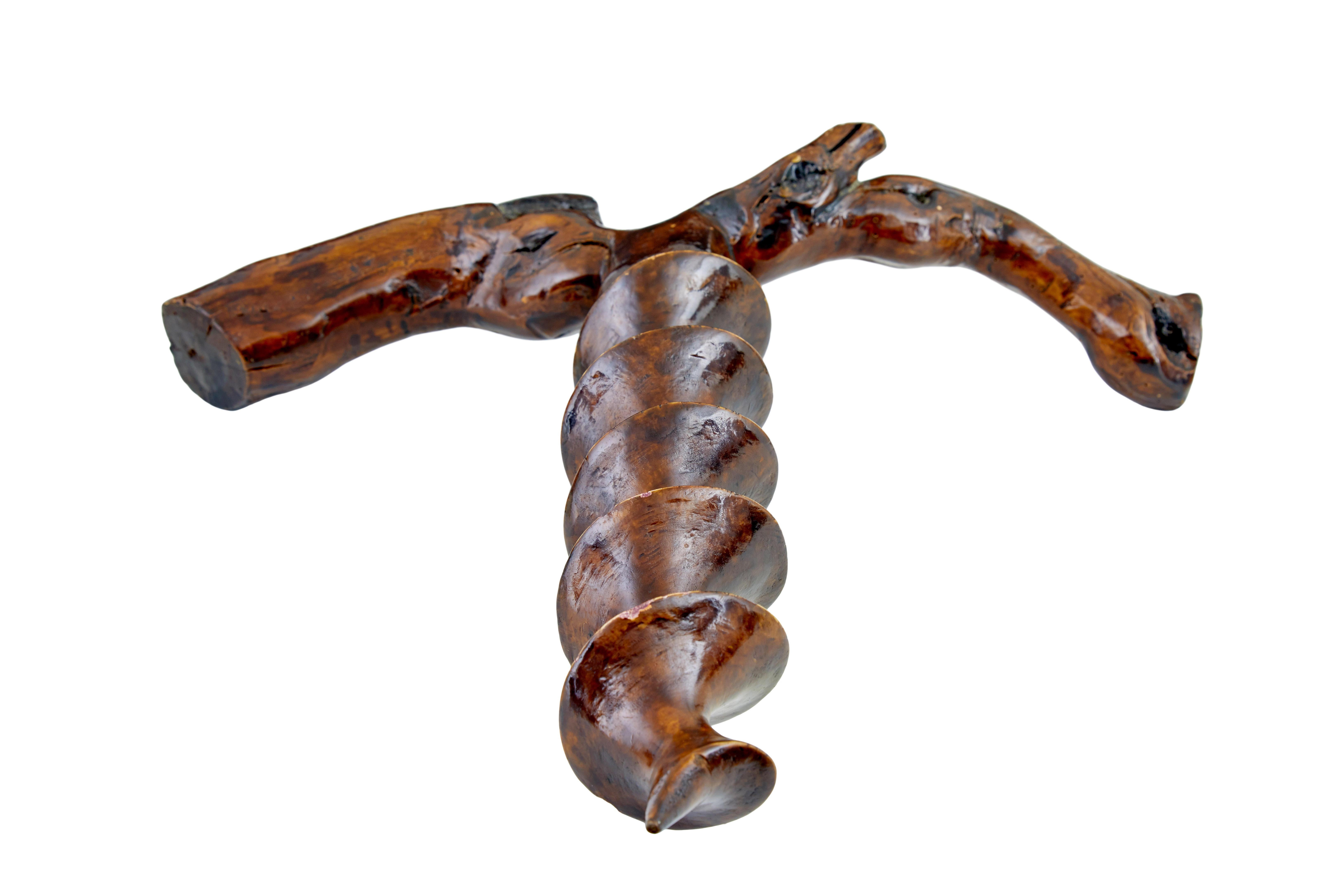 English Rare 19th century decorative carved treen corkscrew For Sale