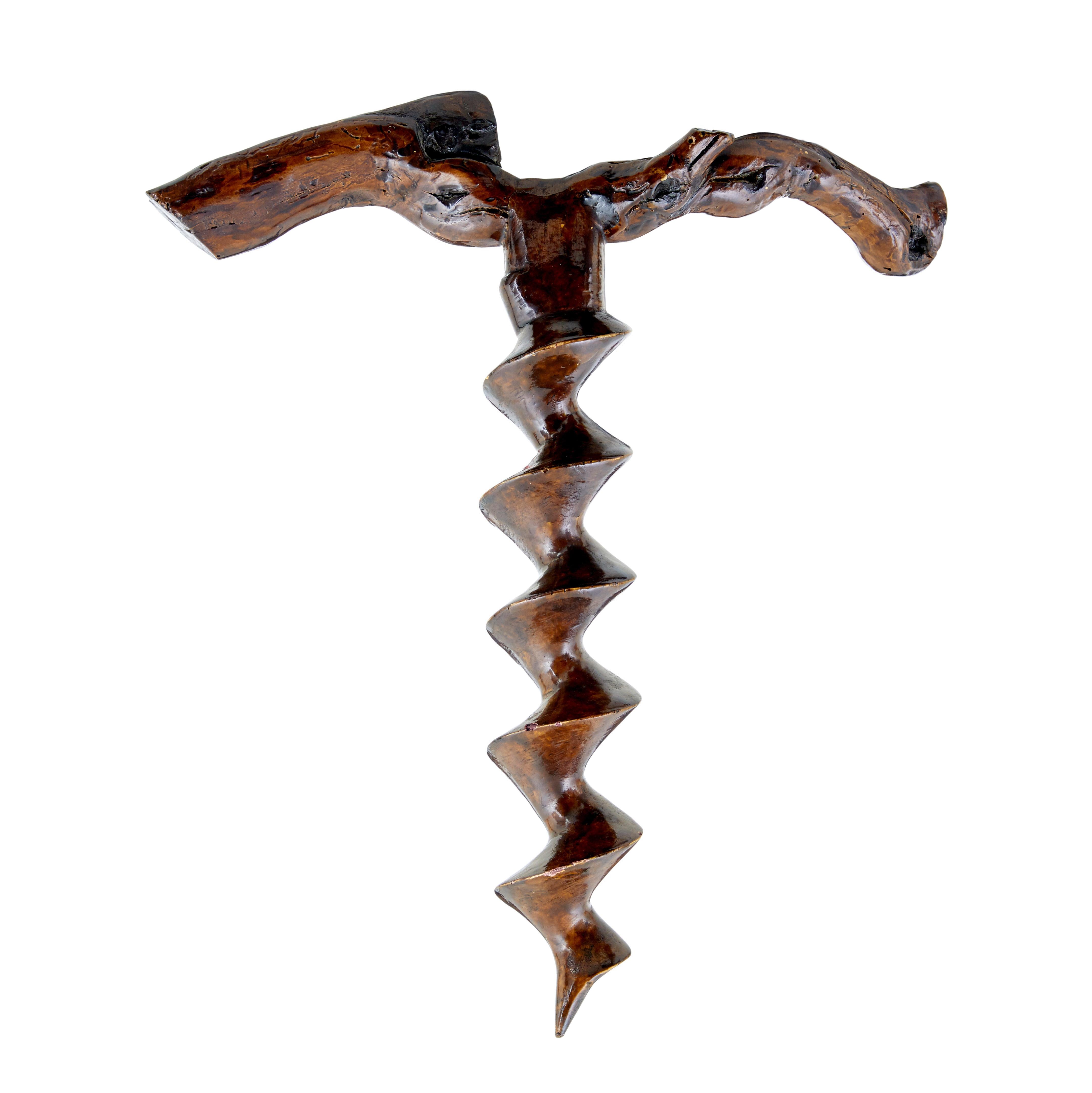 Hand-Carved Rare 19th Century decorative carved treen corkscrew For Sale