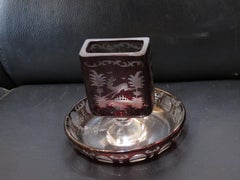 Rare 19TH Century Deep Etched Bohemian Cranberry Red Crystal Candle Ring Holder