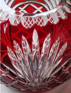 Rare 19TH Century Deep Hand Cut Heavy Bohemian Cranberry Crystal Round Vase!!