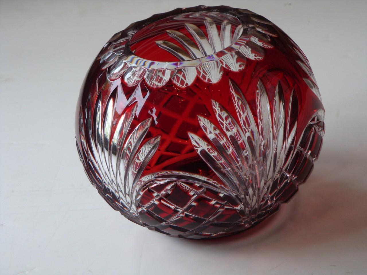 Rare 19TH Century Deep Hand Cut Heavy Bohemian Cranberry Crystal Round Vase!! In Good Condition For Sale In New York, NY