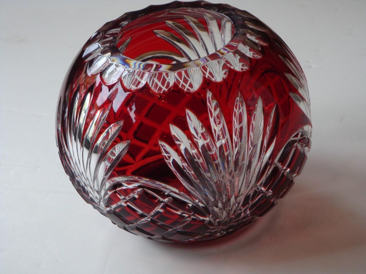 19th Century Rare 19TH Century Deep Hand Cut Heavy Bohemian Cranberry Crystal Round Vase!! For Sale