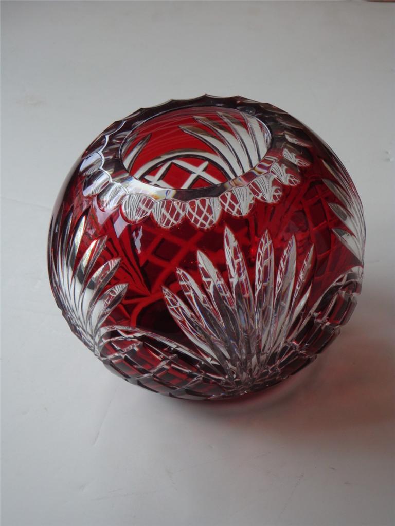 Rare 19TH Century Deep Hand Cut Heavy Bohemian Cranberry Crystal Round Vase!! For Sale 1
